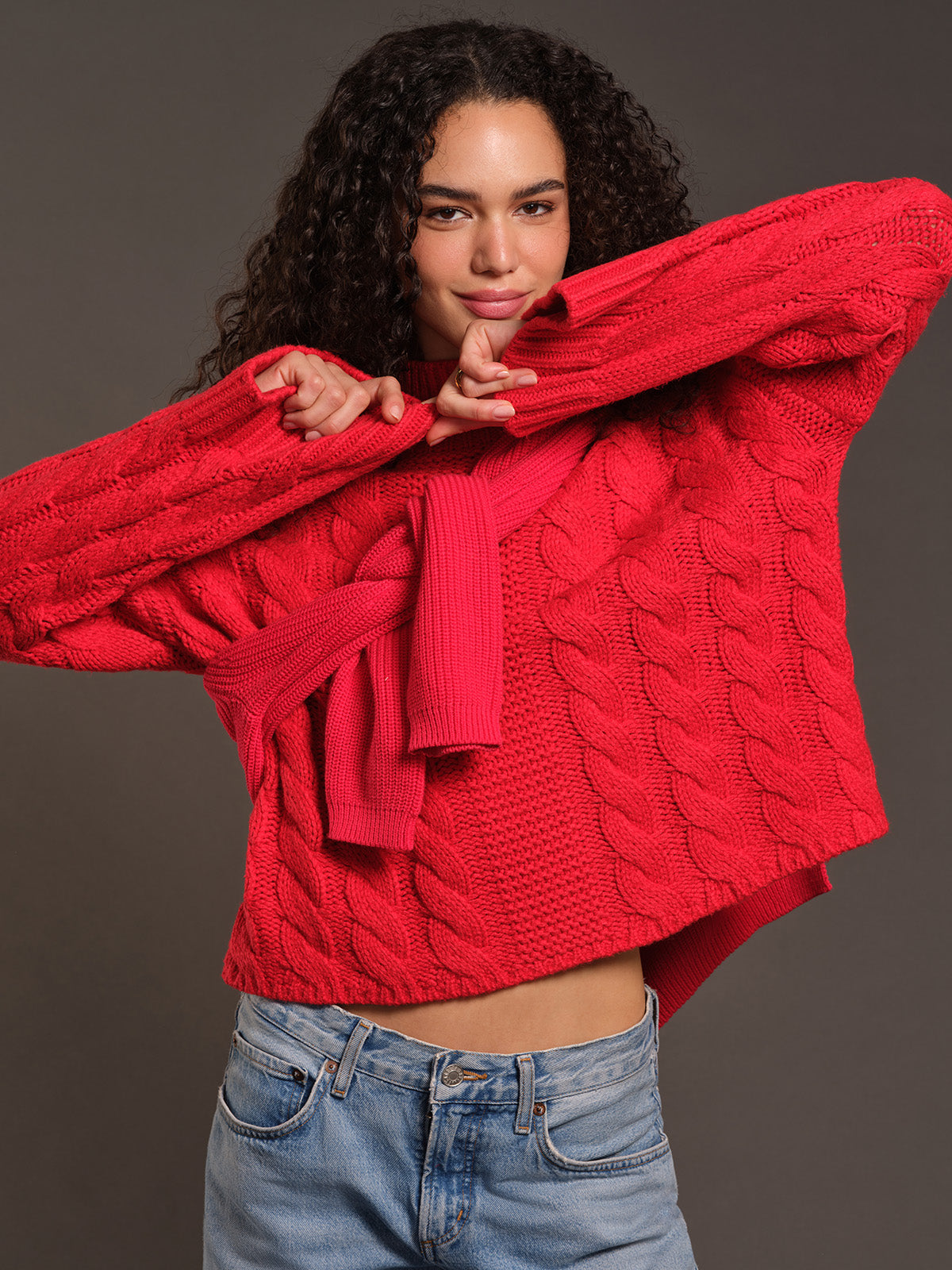 Lilia: Cable Knit Mock Neck Sweater