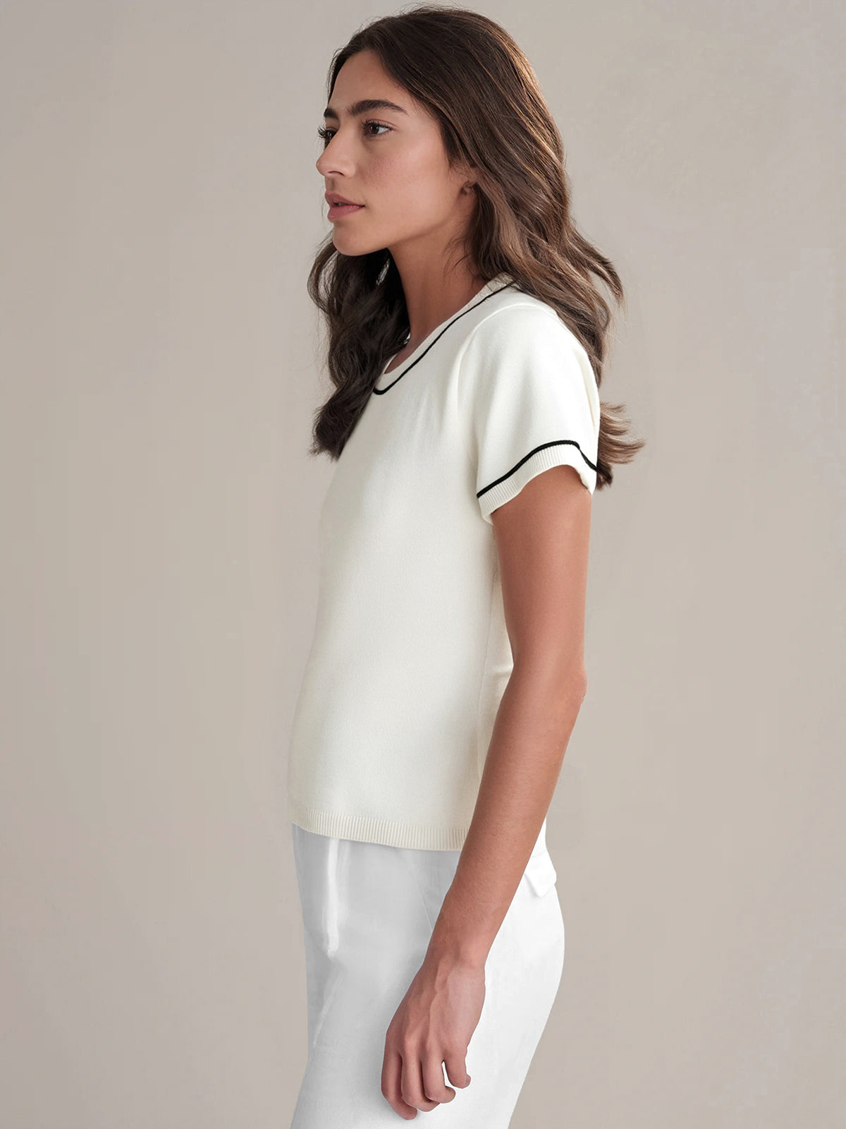 Gina: Contrast Cotton Knit Pullover