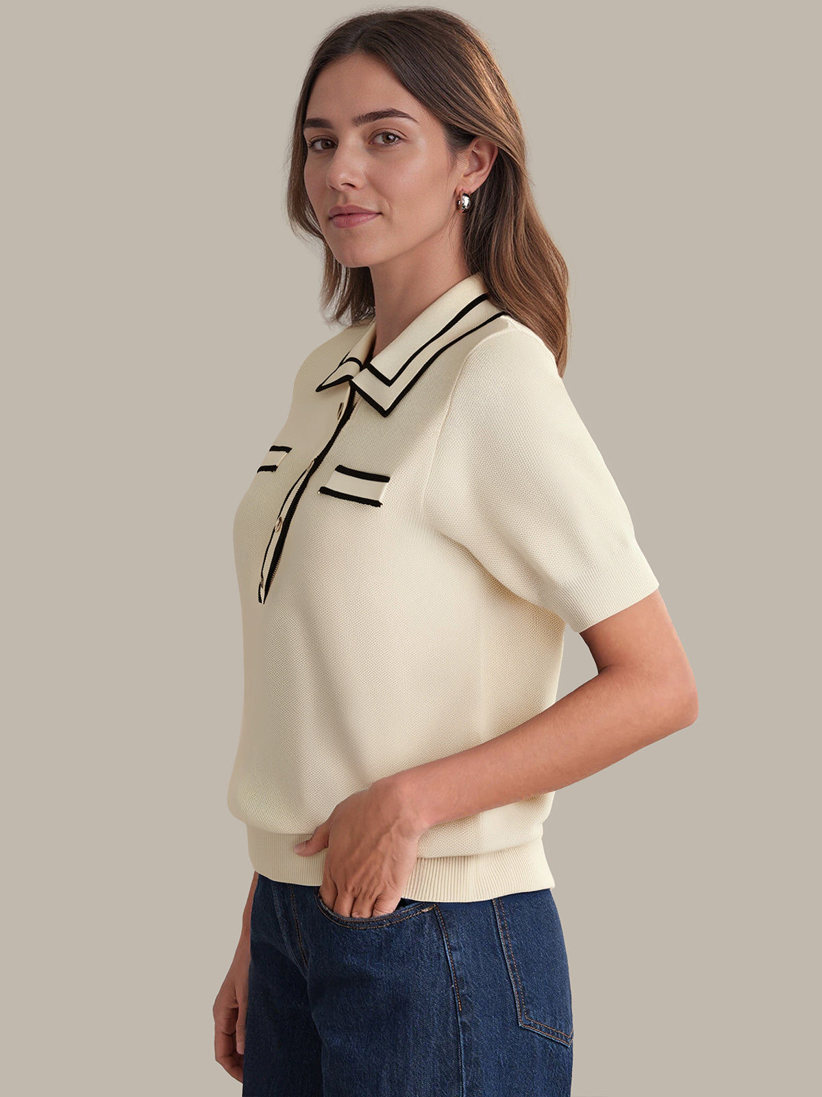 Vita: Contrast Trim Cotton Pullover