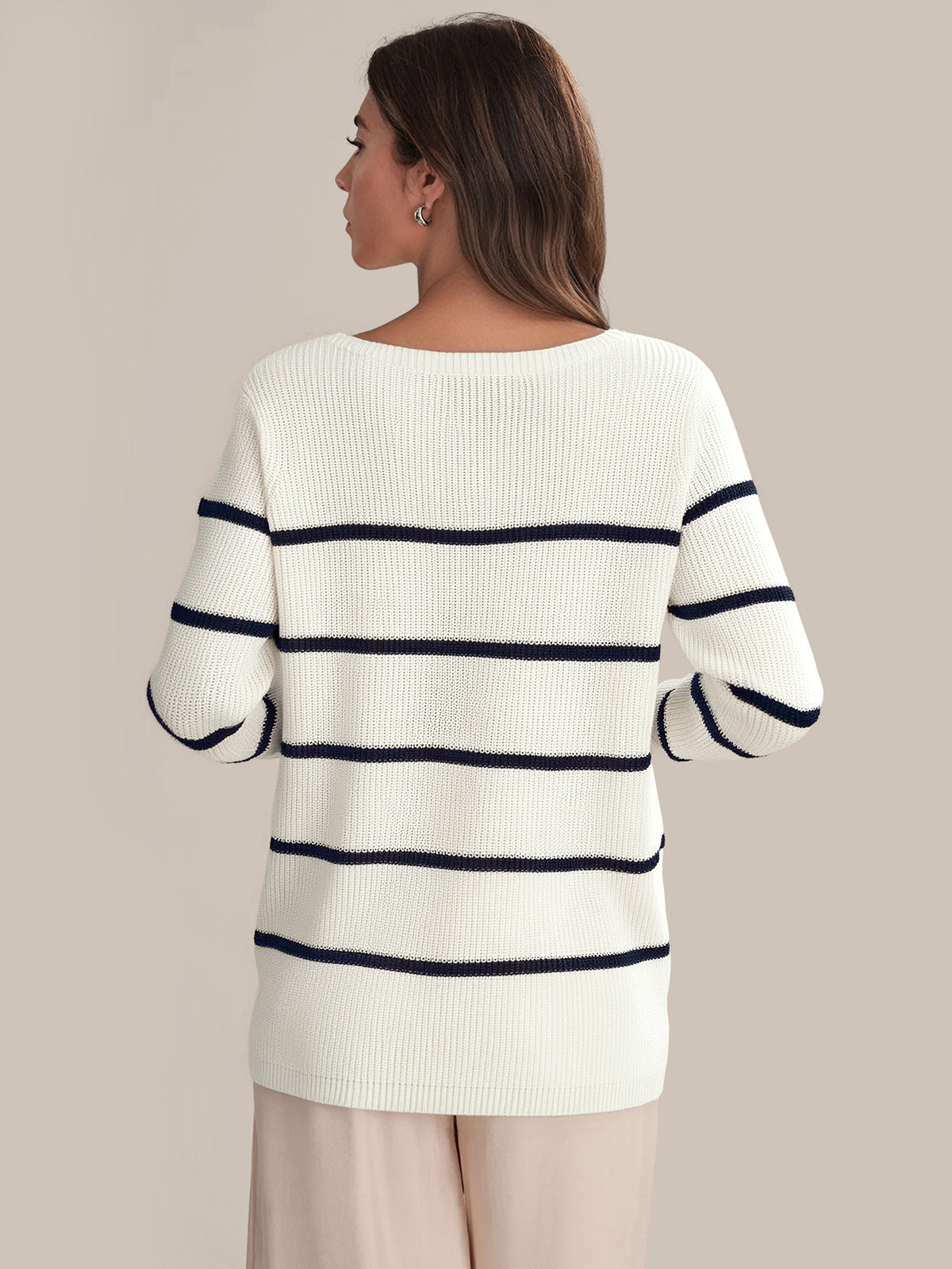Emma: Stripe Crewneck Shaker Stitch Cotton Sweater