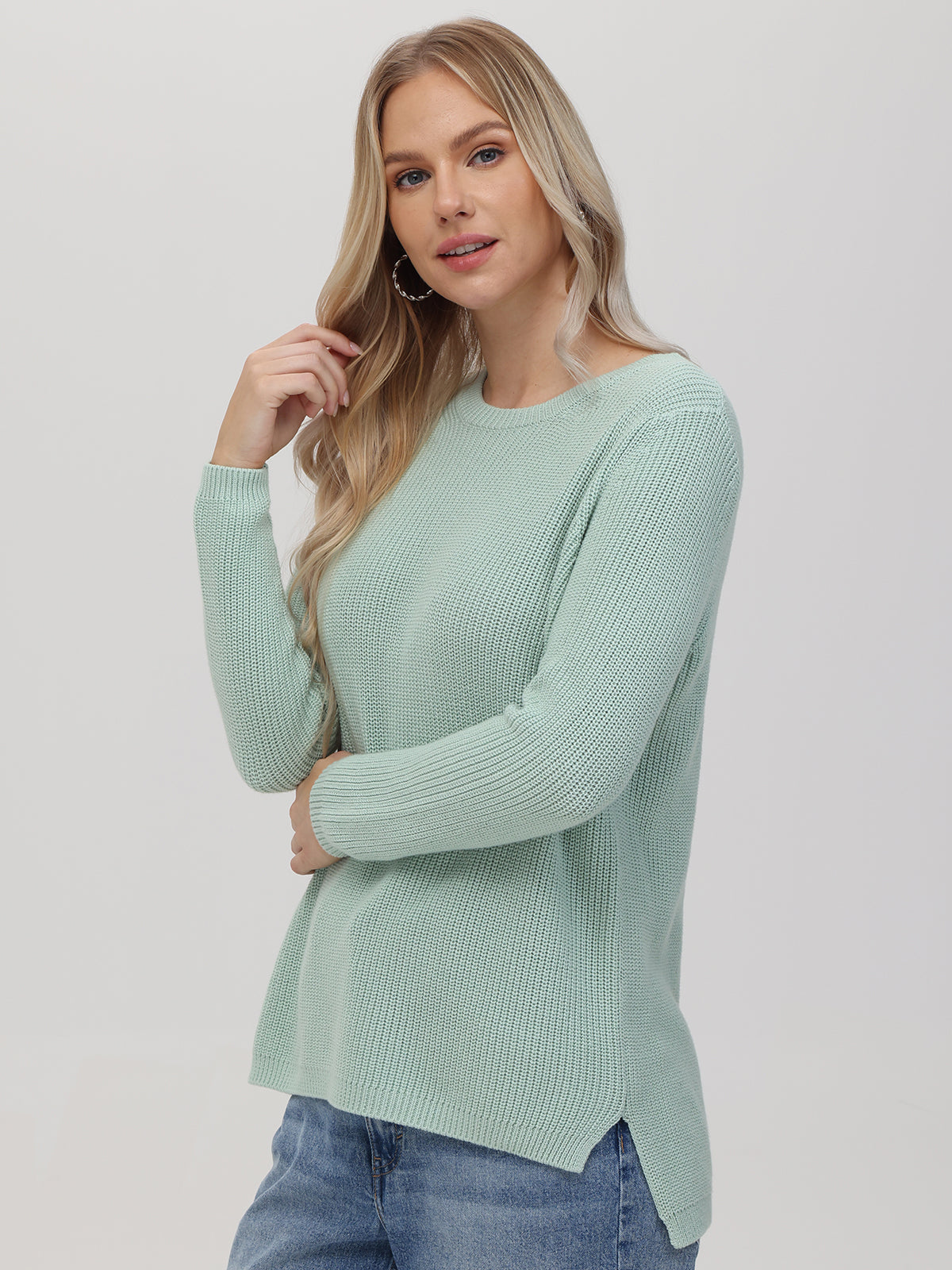 Emma: 100% Cotton Crewneck Shaker Stitch Sweater