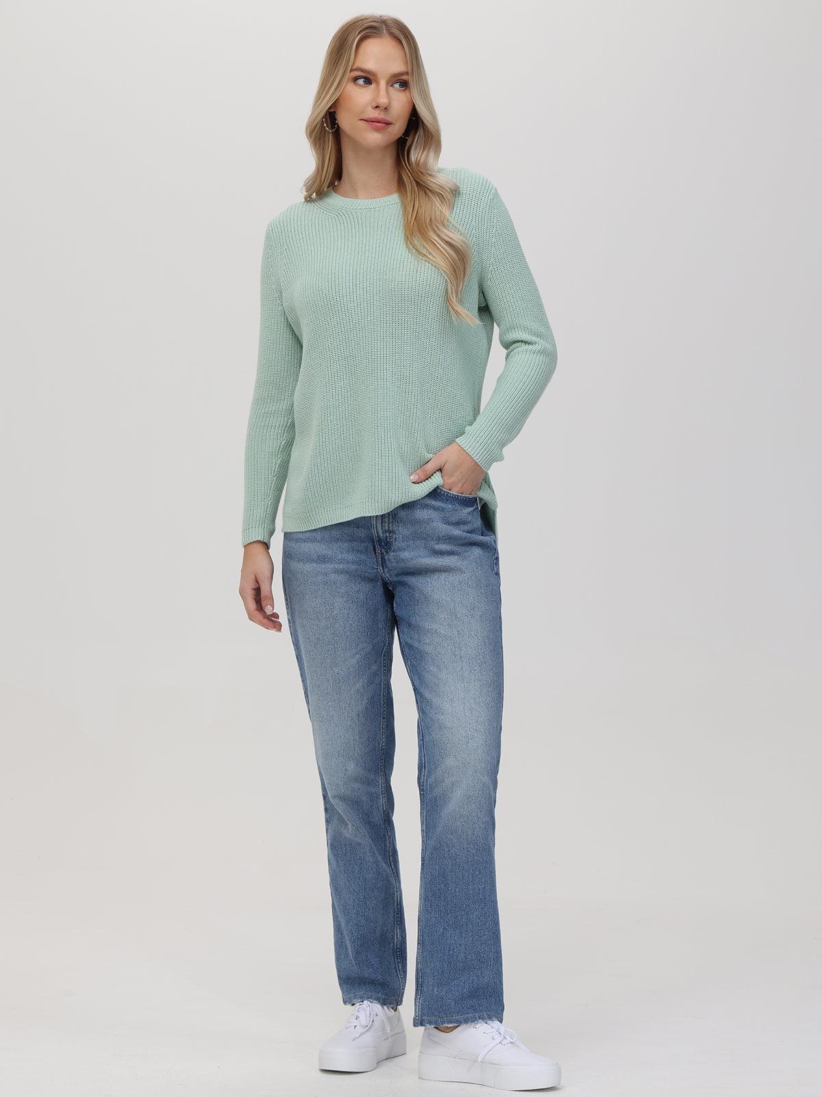 Emma: 100% Cotton Crewneck Shaker Stitch Sweater