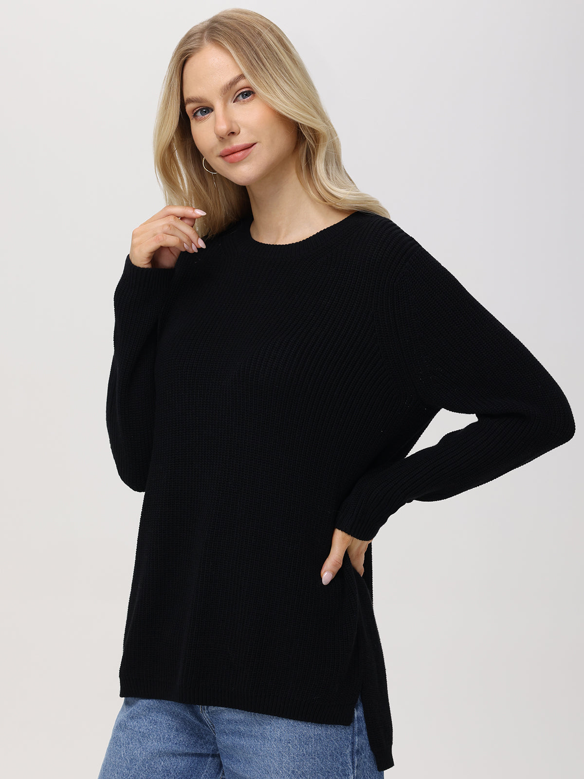 Emma: 100% Cotton Crewneck Shaker Stitch Sweater