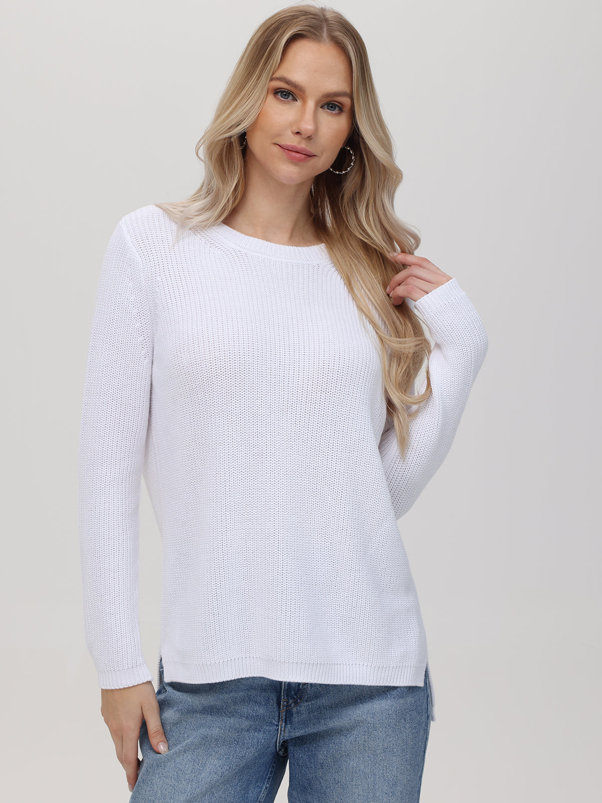 Emma: 100% Cotton Crewneck Shaker Stitch Sweater