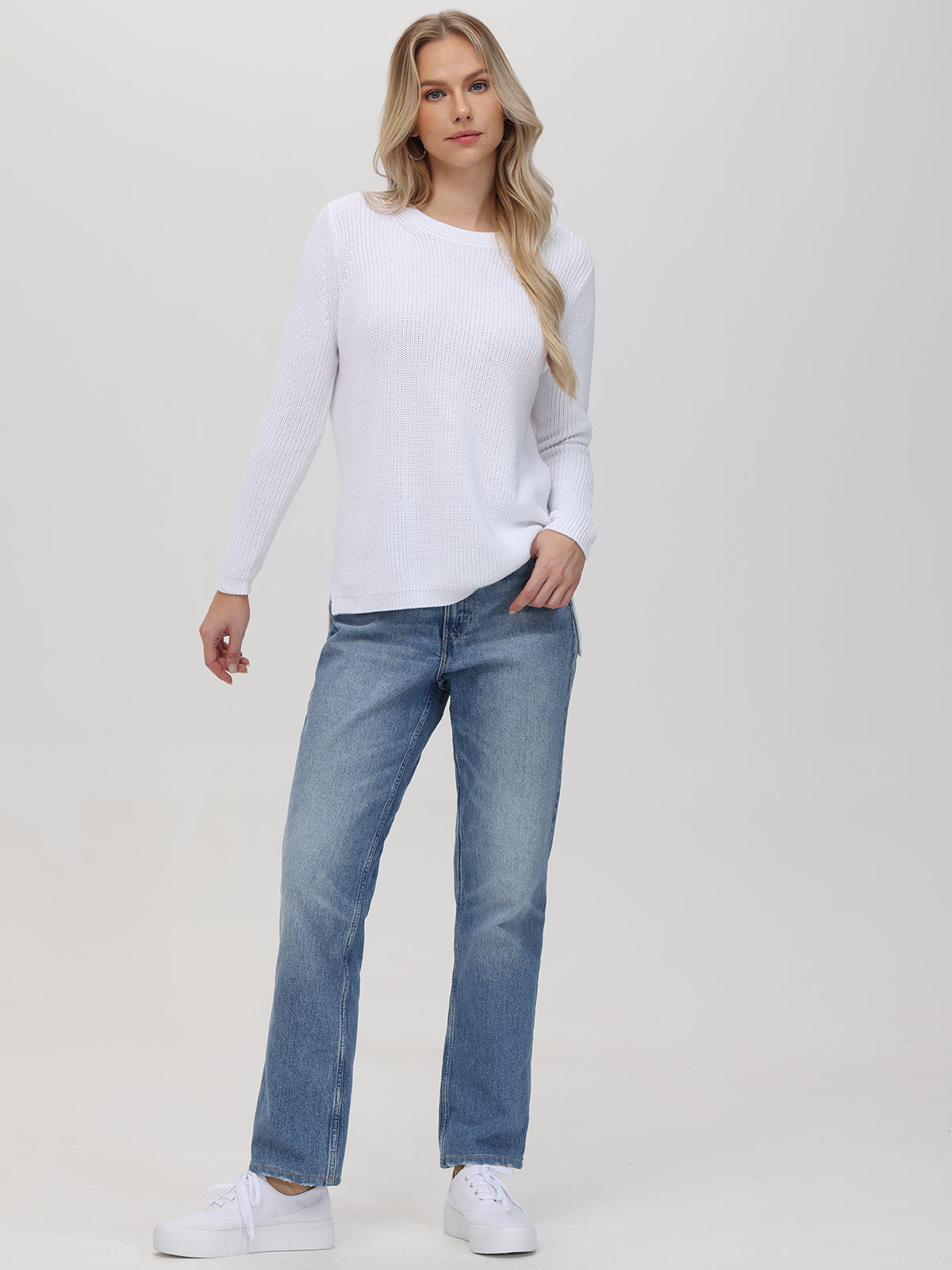 Emma: 100% Cotton Crewneck Shaker Stitch Sweater