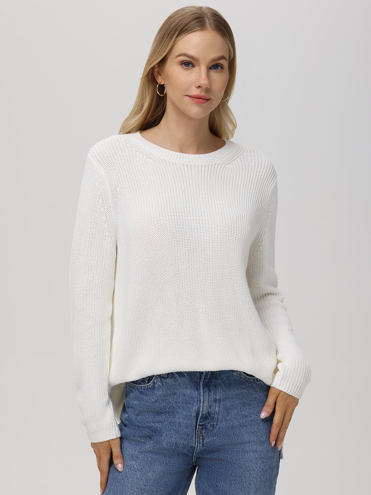 Emma: 100% Cotton Crewneck Shaker Stitch Sweater