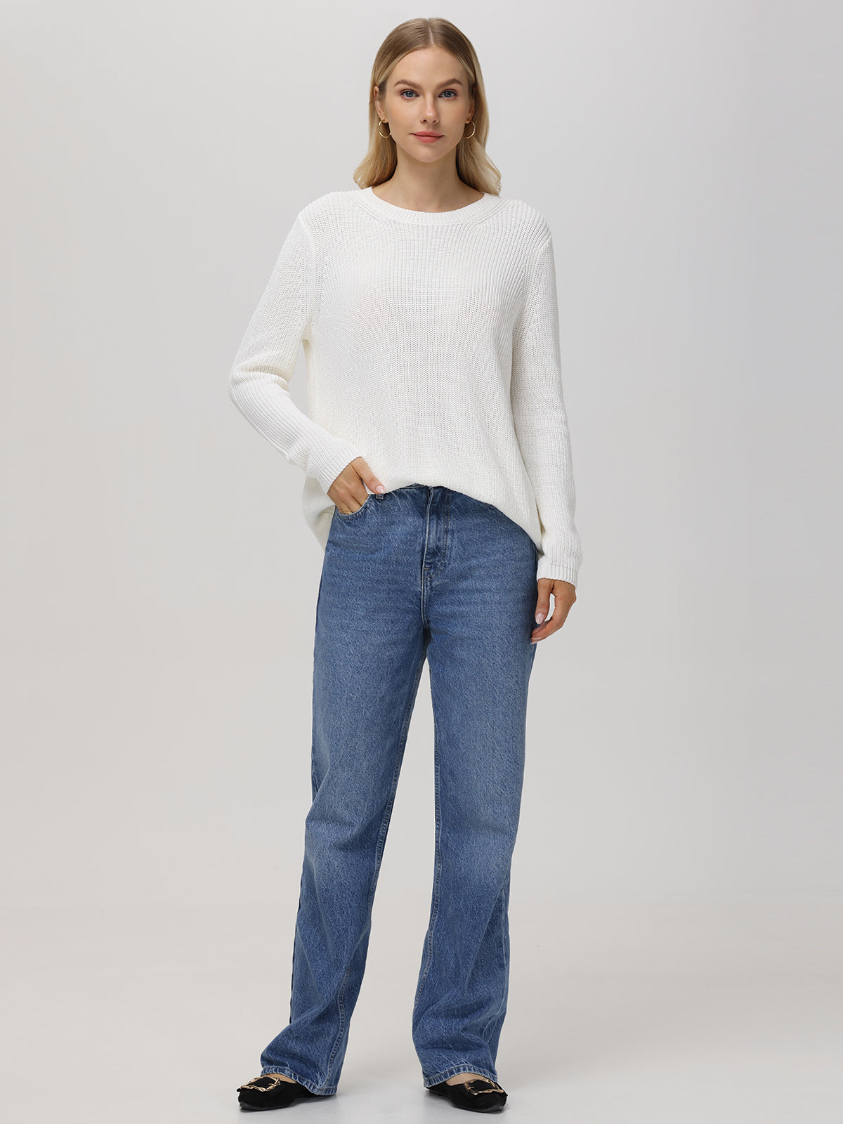 Emma: 100% Cotton Crewneck Shaker Stitch Sweater