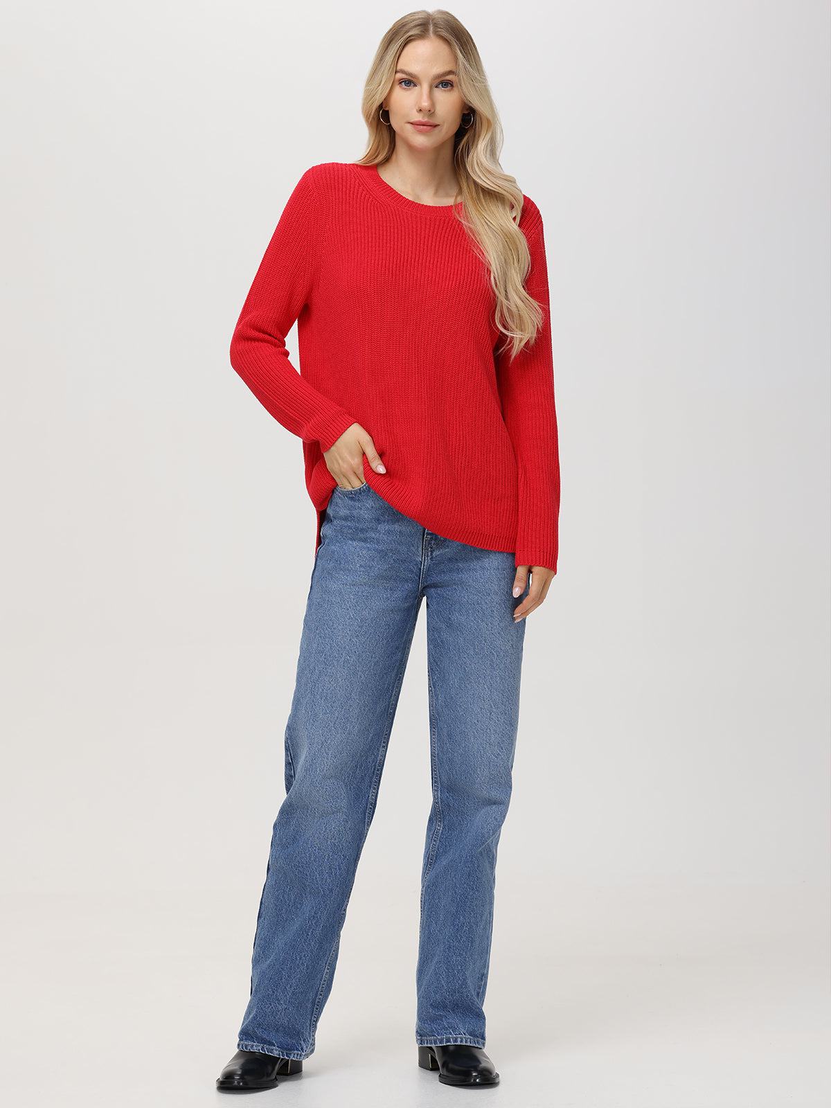 Emma: 100% Cotton Crewneck Shaker Stitch Sweater