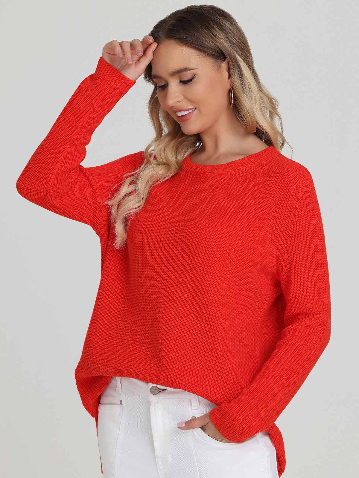 Emma: 100% Cotton Crewneck Shaker Stitch Sweater