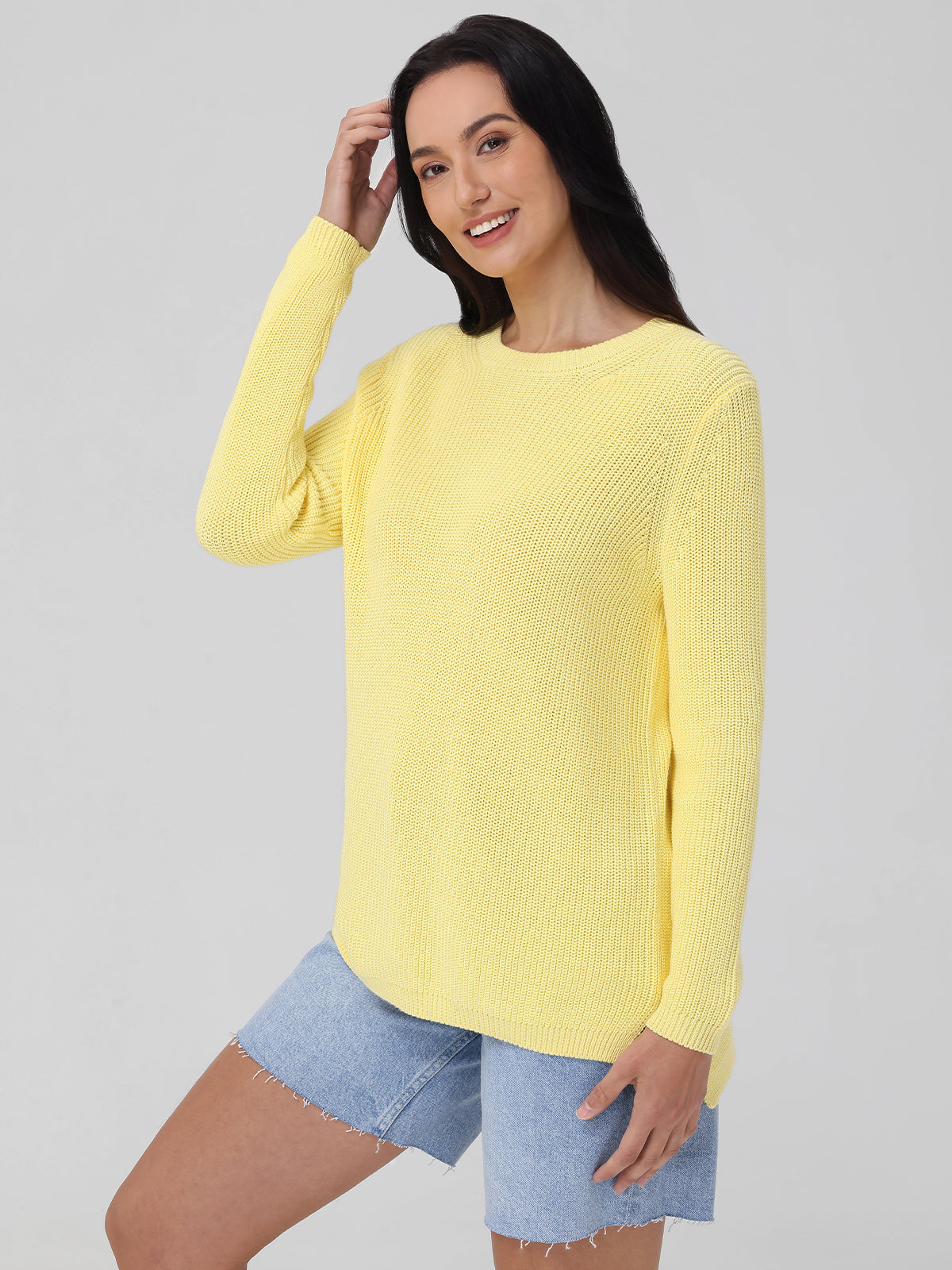 Emma: 100% Cotton Crewneck Shaker Stitch Sweater