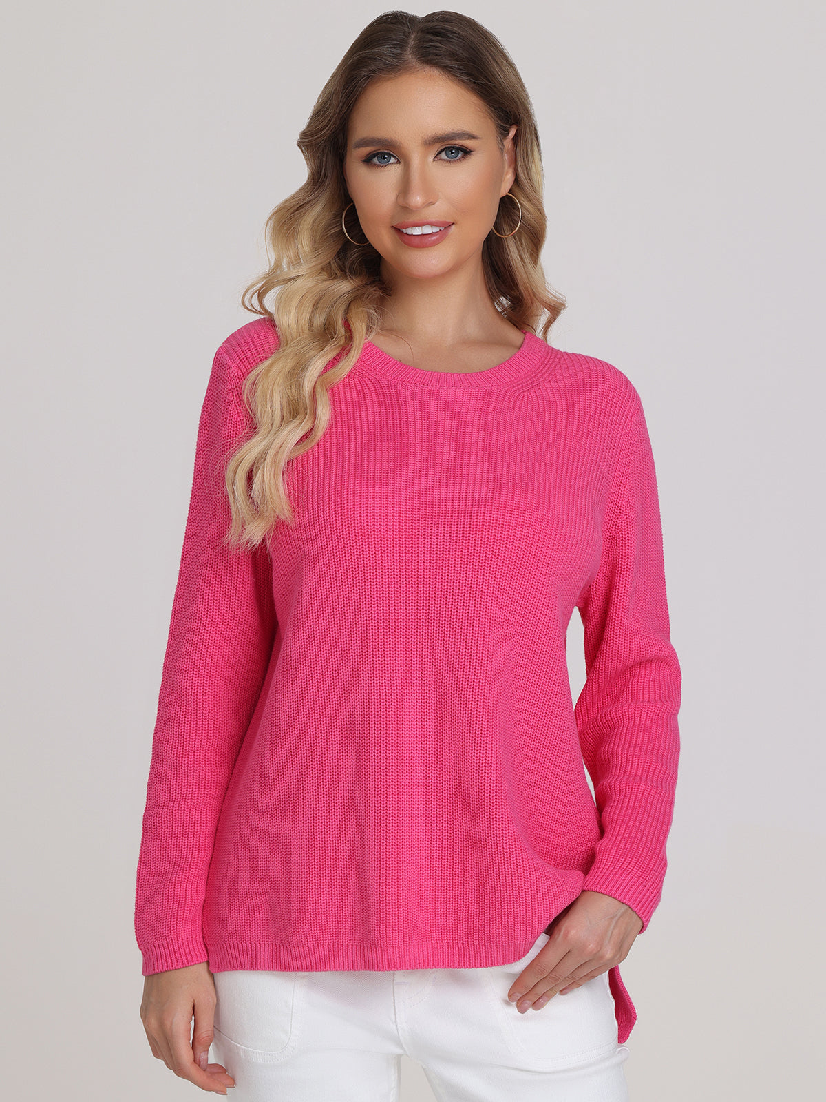 Emma: 100% Cotton Crewneck Shaker Stitch Sweater