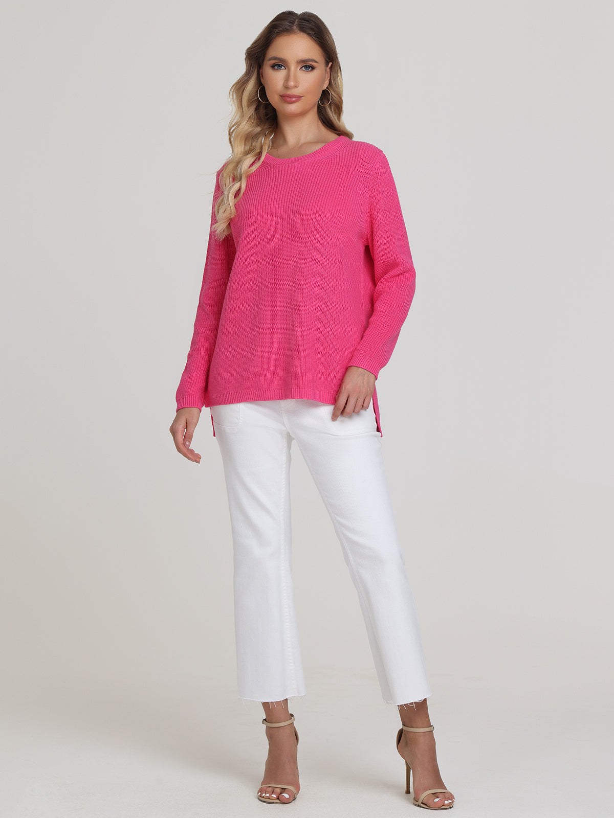 Emma: 100% Cotton Crewneck Shaker Stitch Sweater