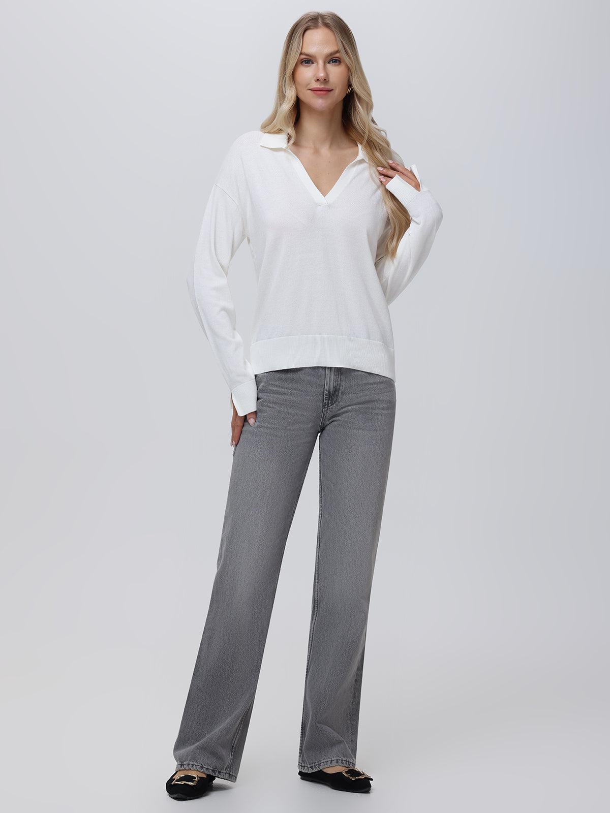 Maddi: 100% Cotton V-Neck Collar Pullover