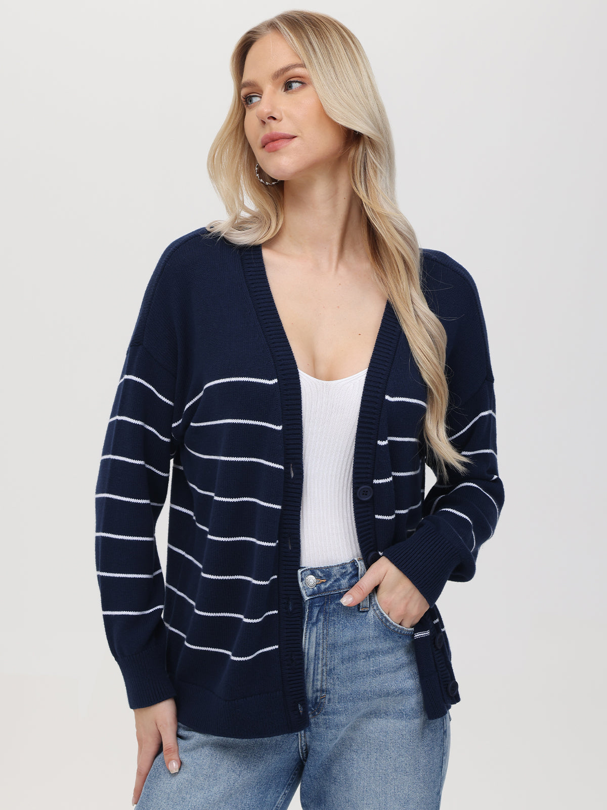 Sarah: 100% Cotton Relaxed Stripe Cardigan