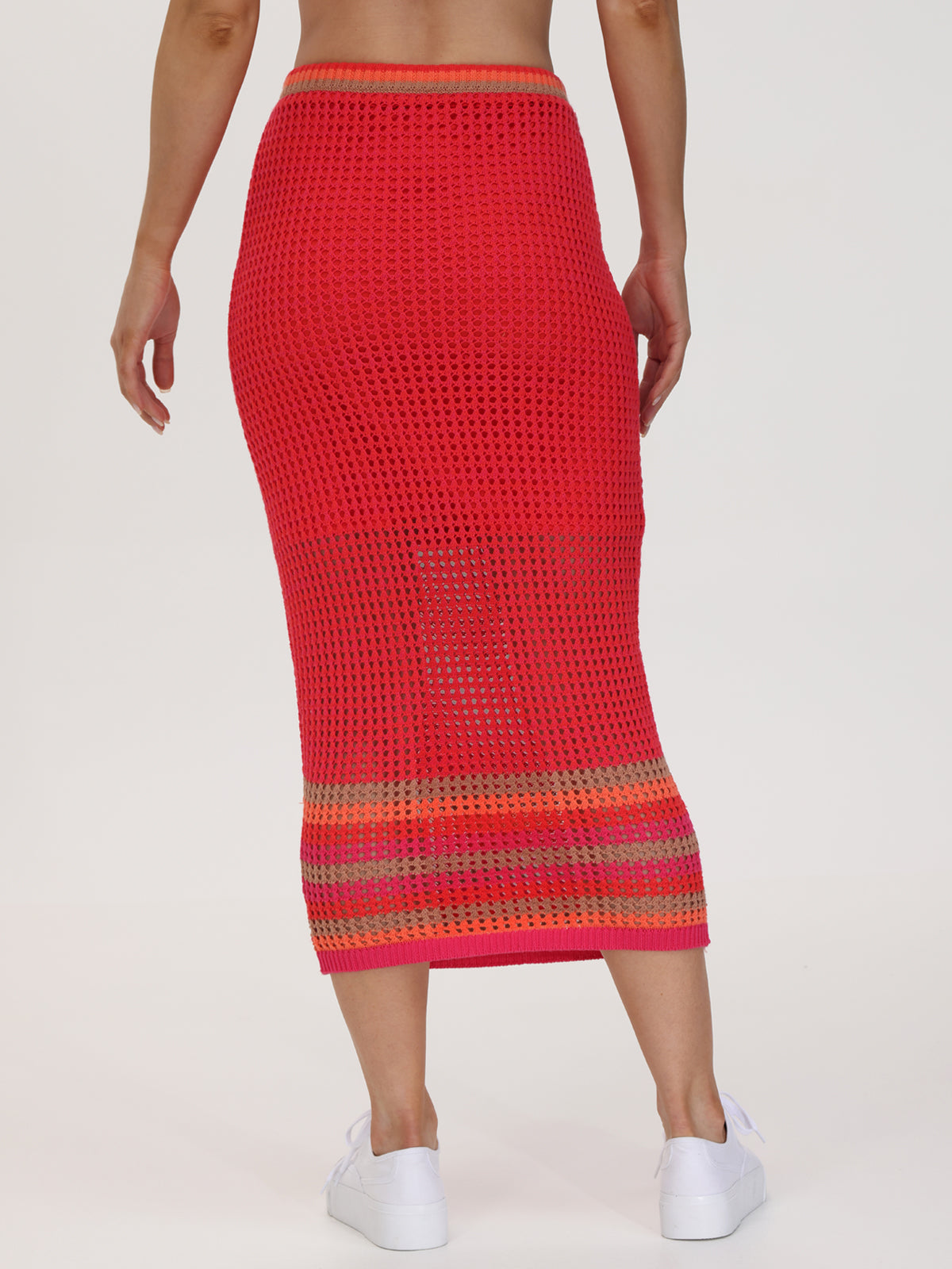 Vienna: 100% Cotton Stripe Pointelle Midi Skirt