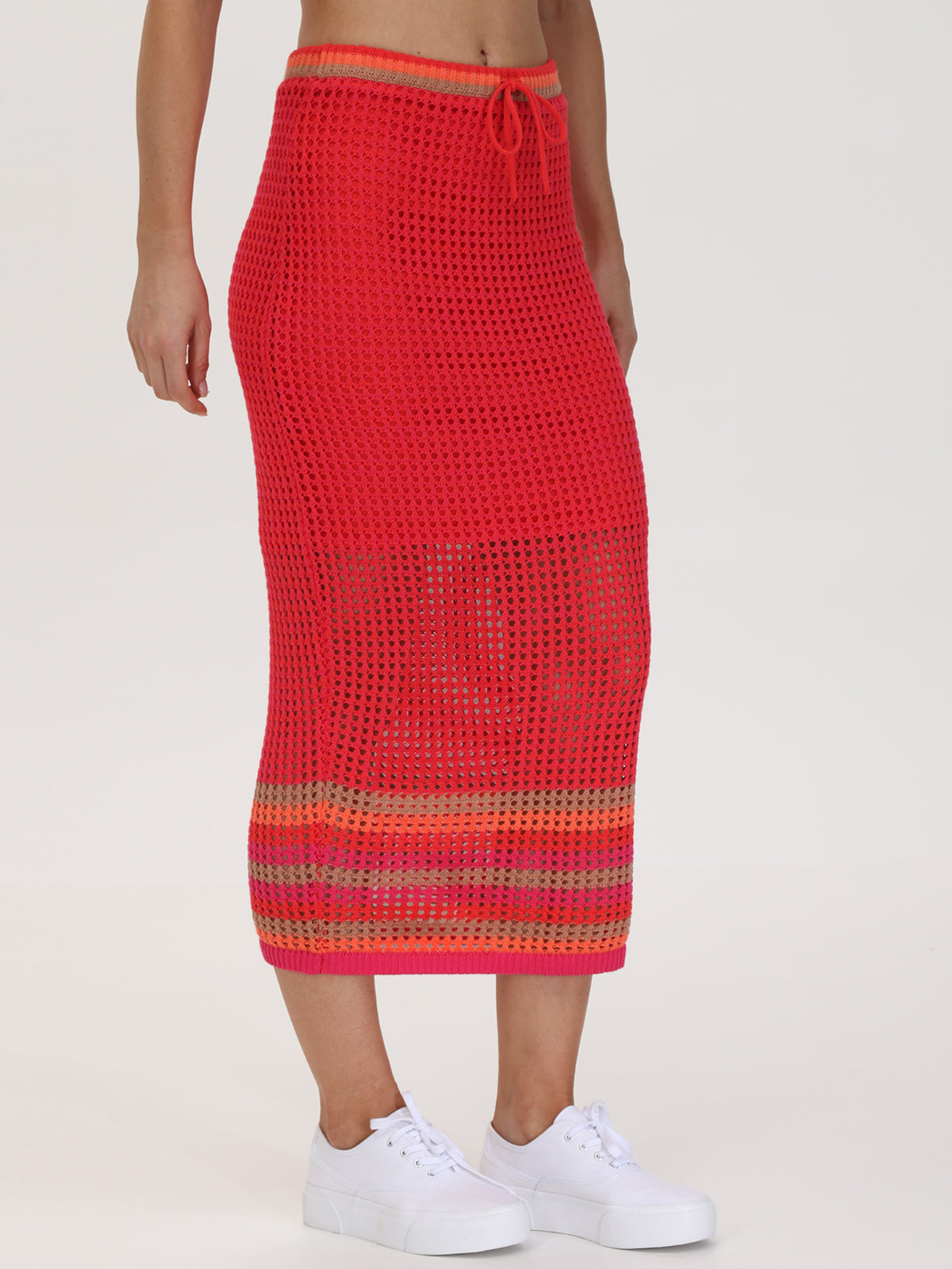 Vienna: 100% Cotton Stripe Pointelle Midi Skirt