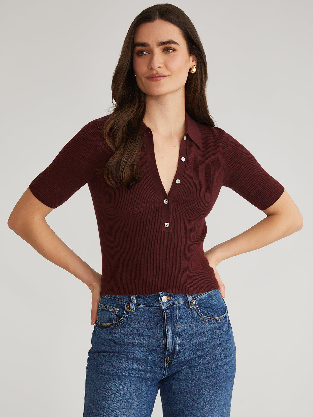 Ginny: Short Sleeve Johnny Collar Top