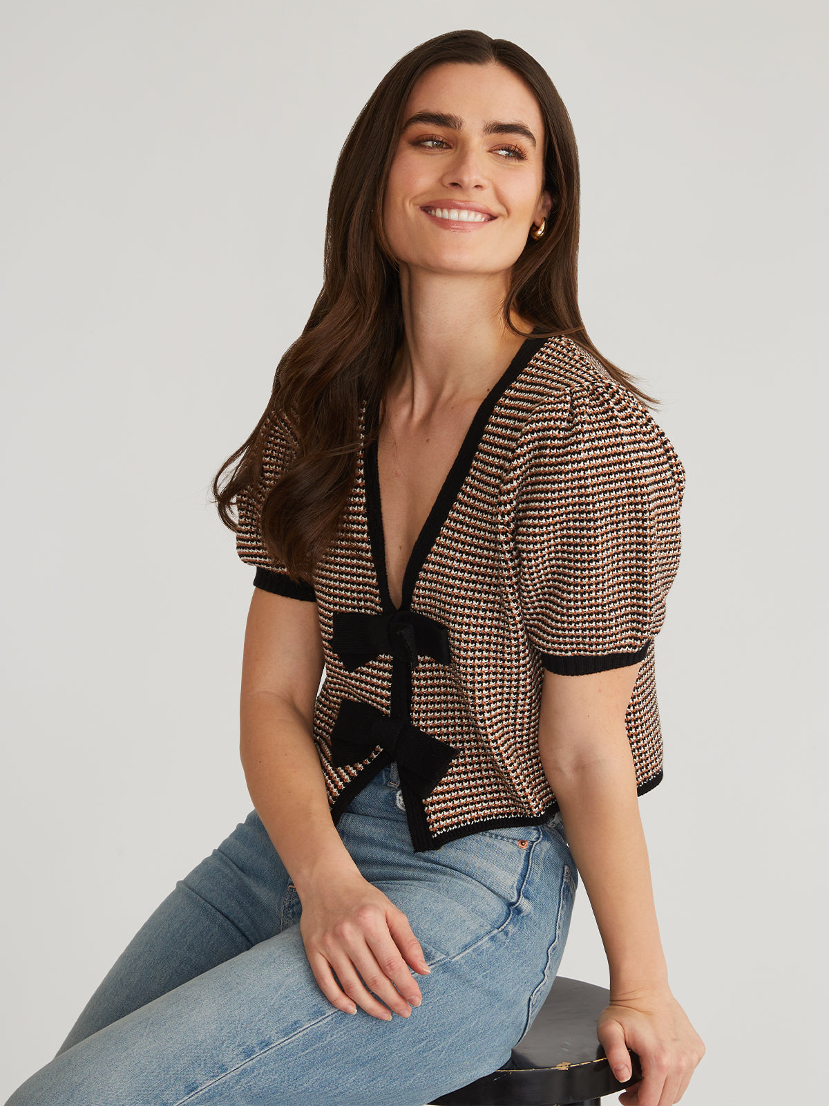 Elaine: Puff Sleeve Tie Front Top