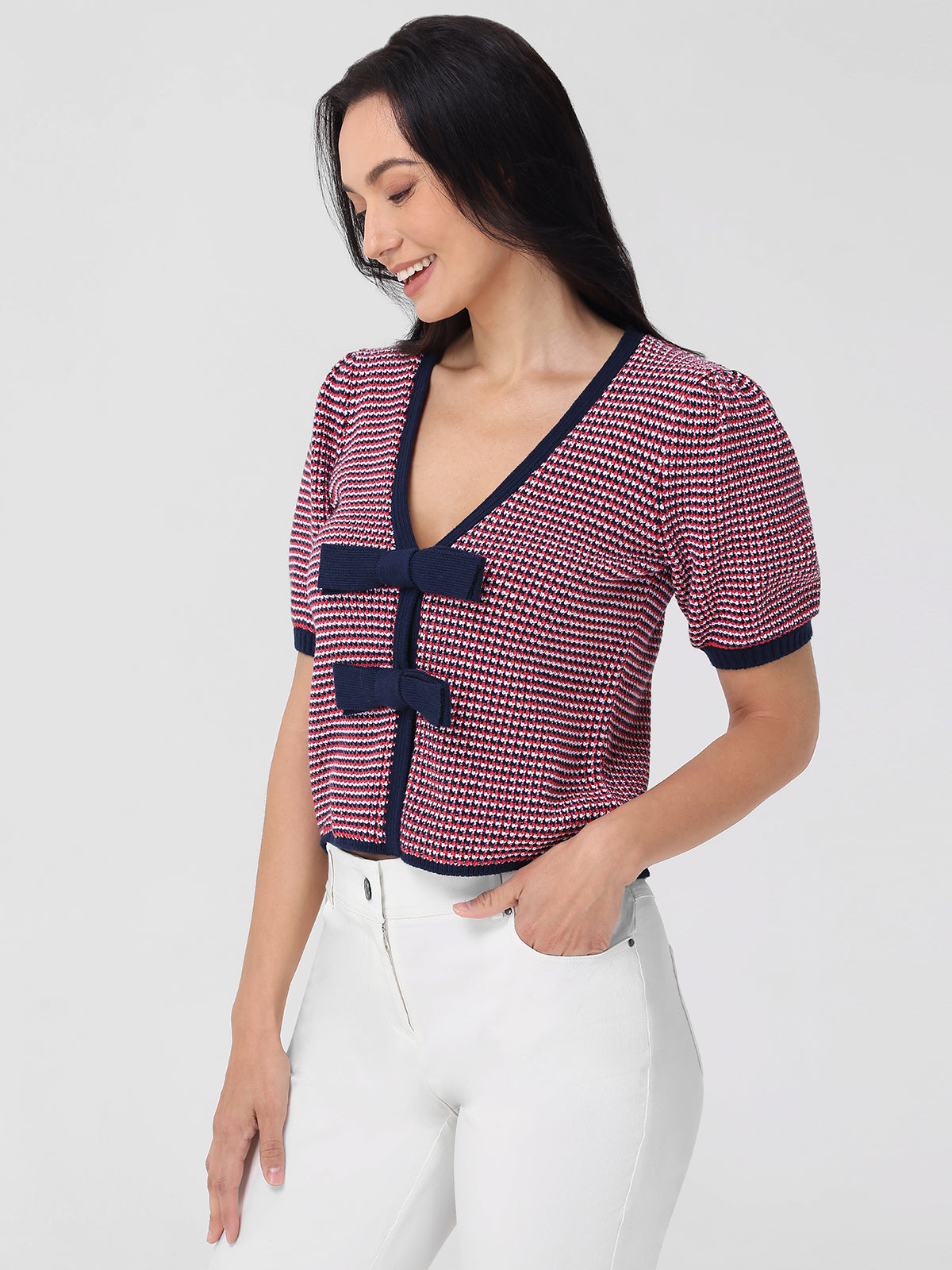 Elaine: Puff Sleeve Tie Front Top