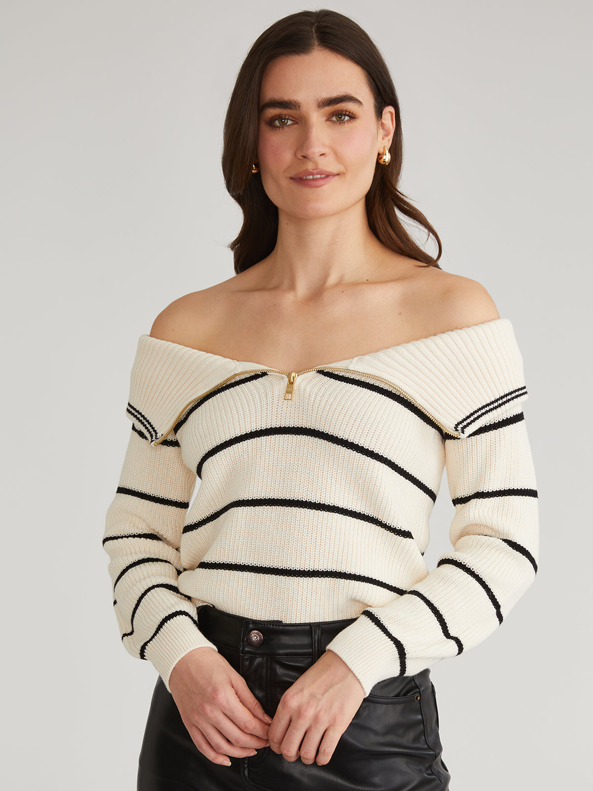 Sierra: 100% Cotton Stripe Off Shoulder Pullover