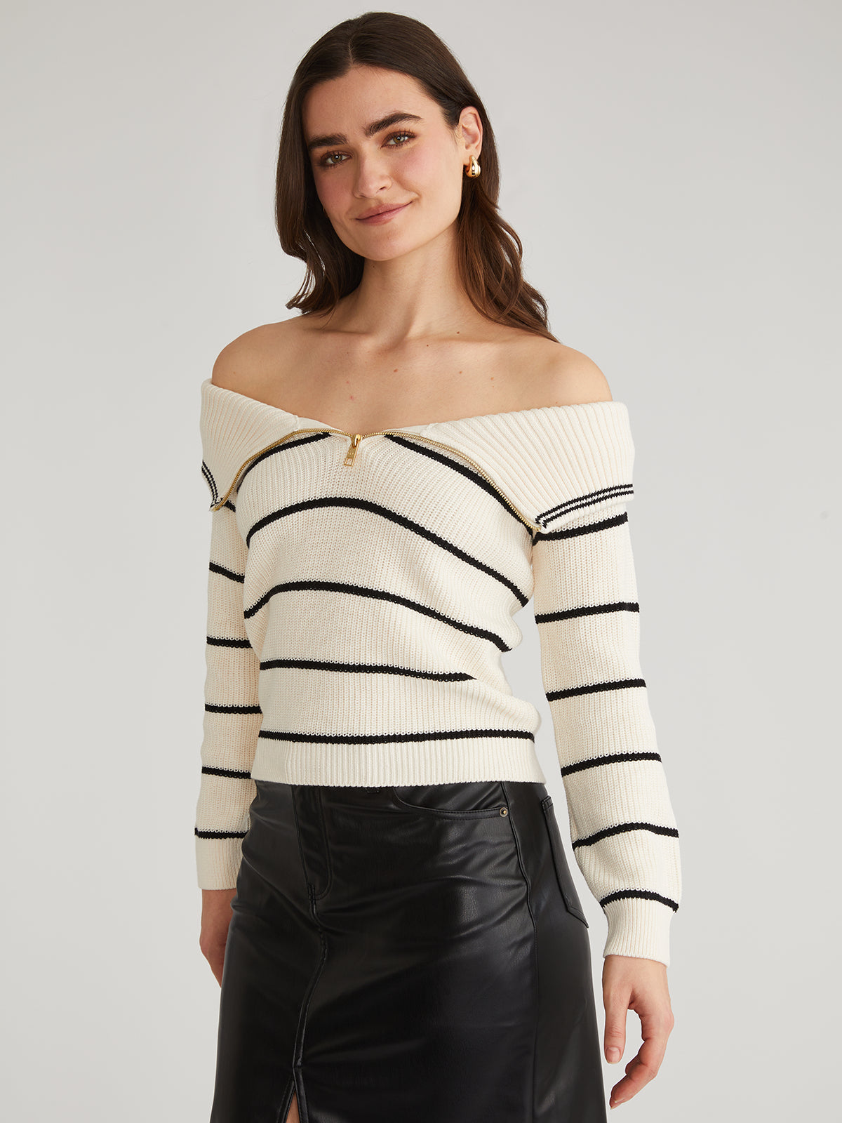 Sierra: 100% Cotton Stripe Off Shoulder Pullover