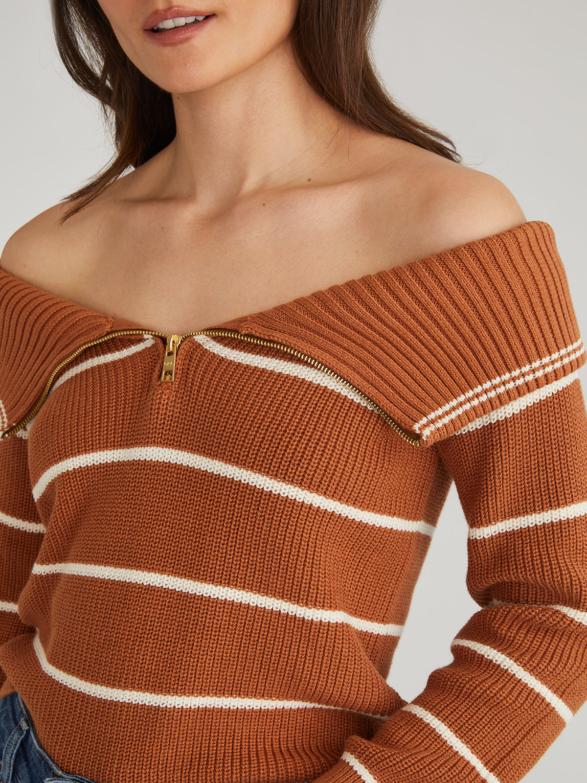 Sierra: 100% Cotton Stripe Off Shoulder Pullover