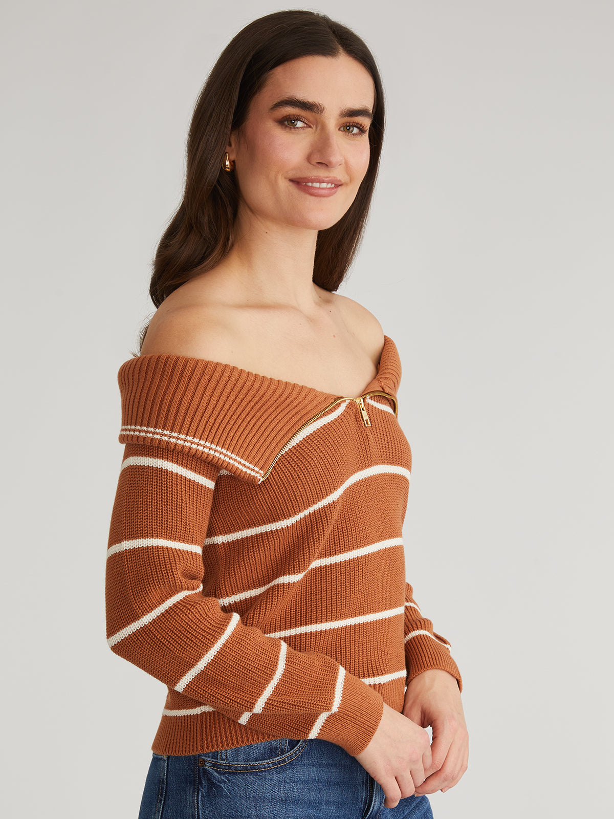 Sierra: 100% Cotton Stripe Off Shoulder Pullover