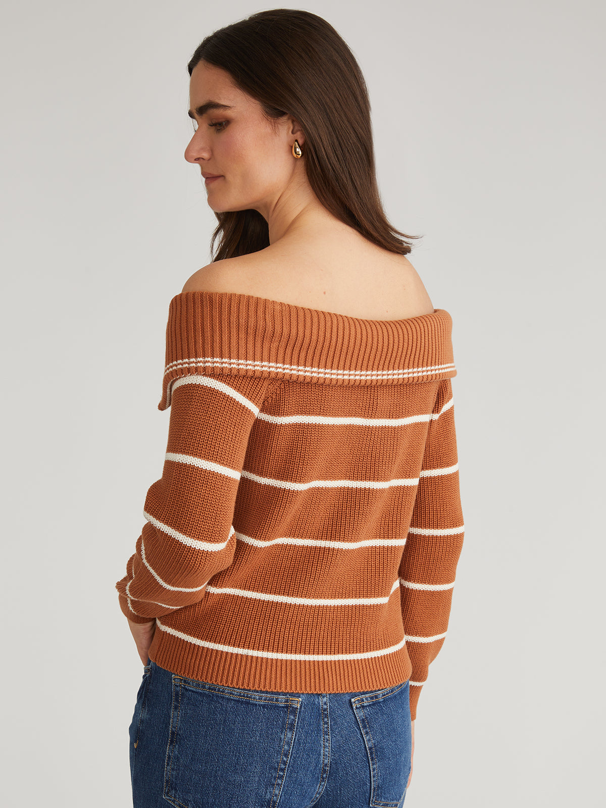 Sierra: 100% Cotton Stripe Off Shoulder Pullover