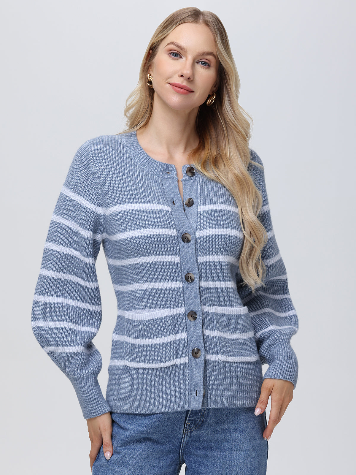 Josie: Crewneck Stripe Cardigan