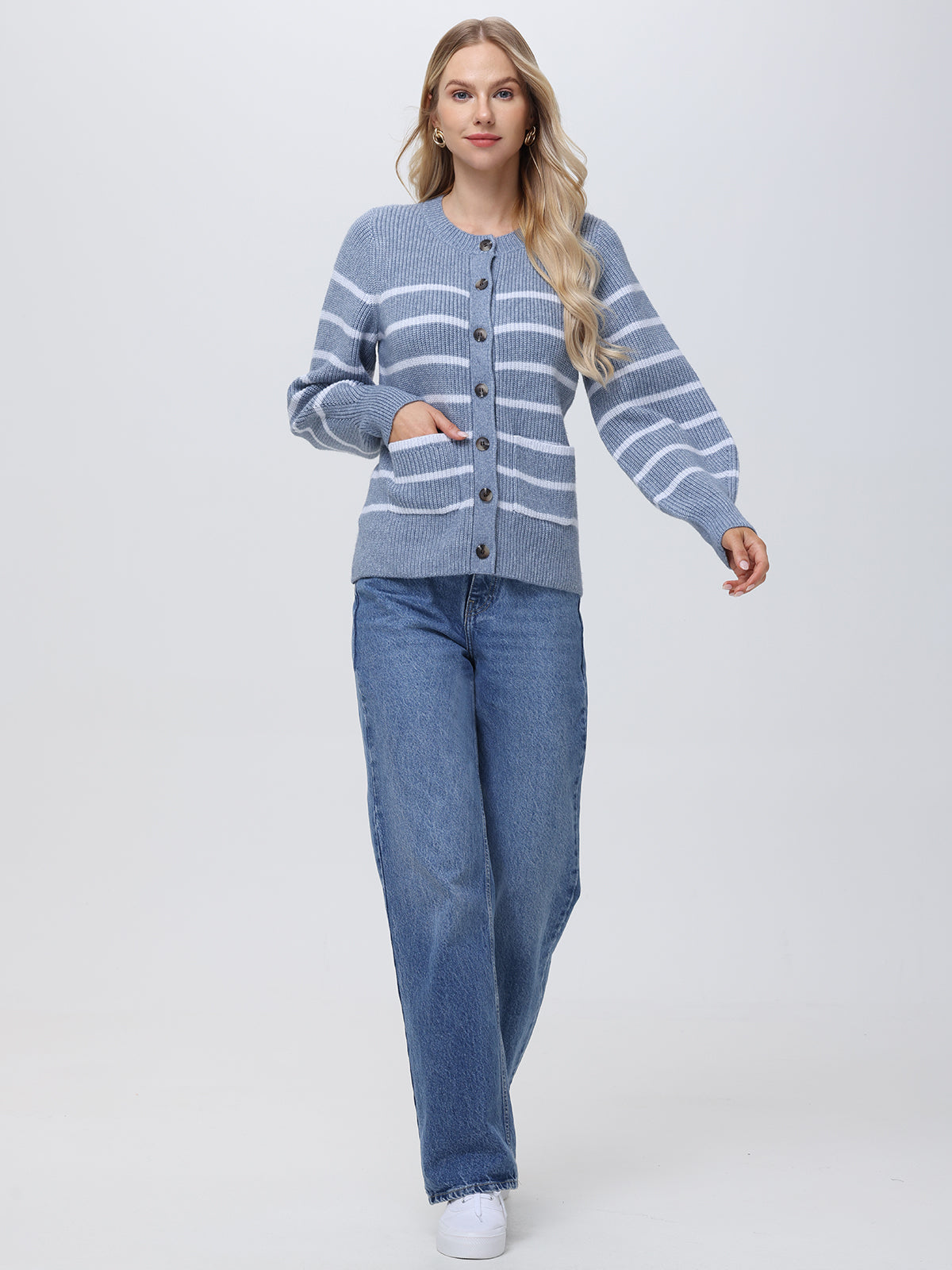 Josie: Crewneck Stripe Cardigan