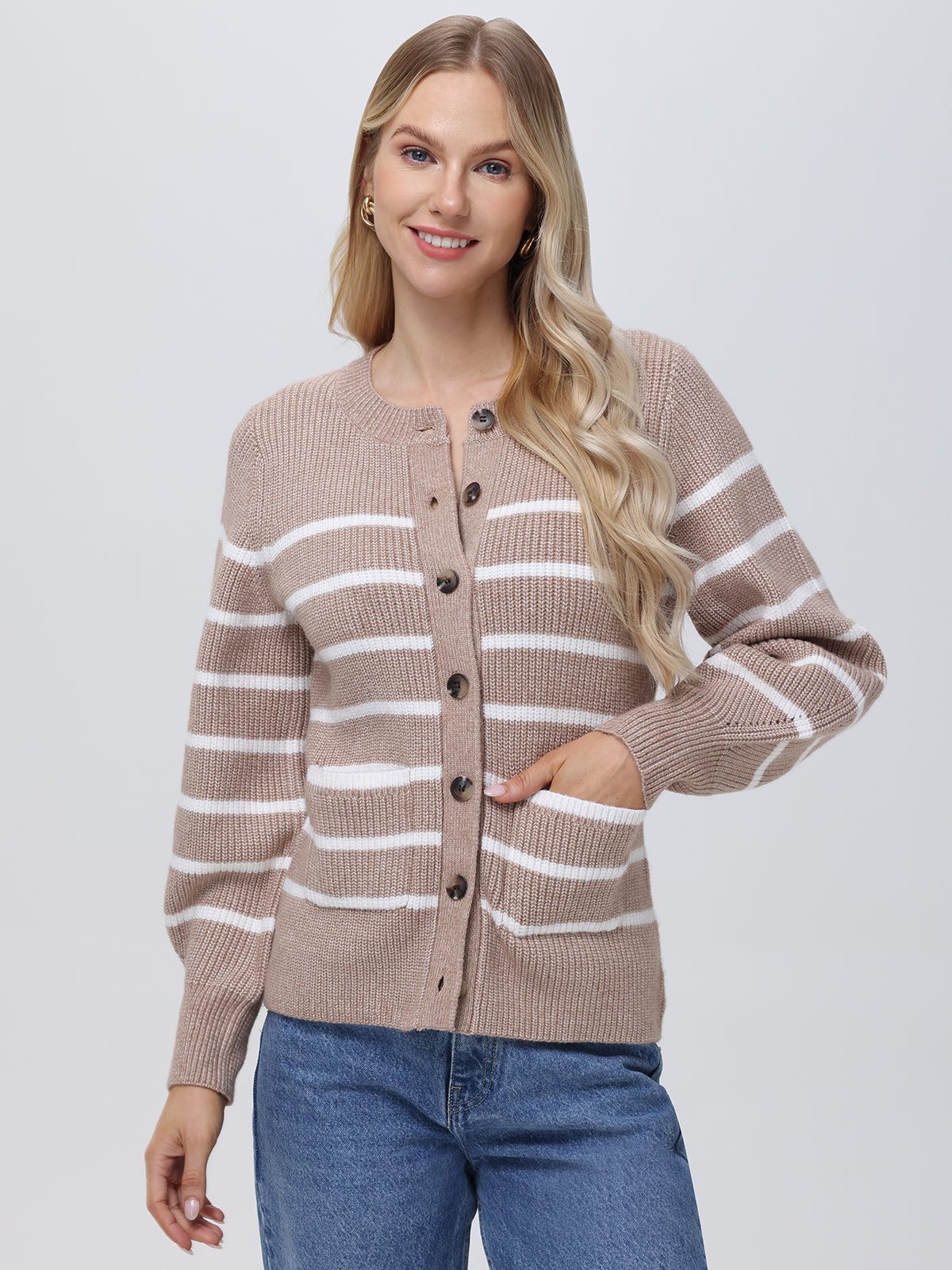 Josie: Crewneck Stripe Cardigan