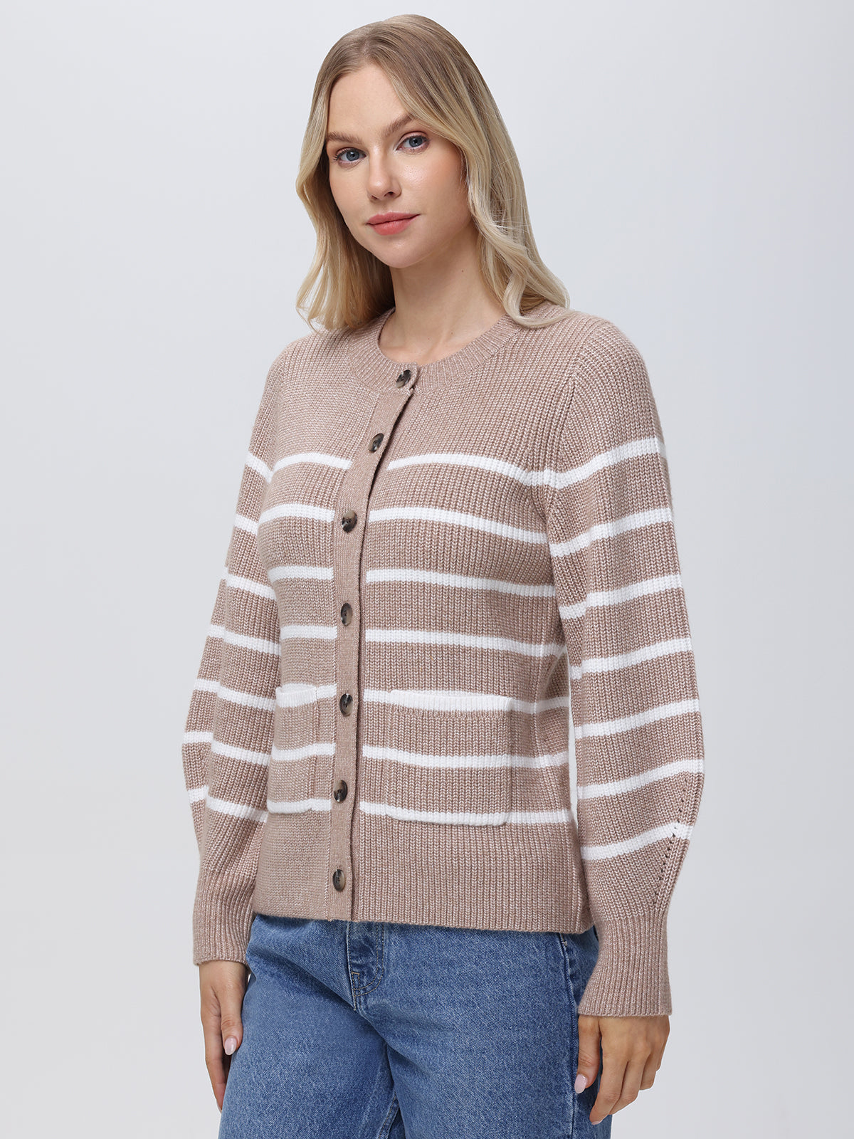 Josie: Crewneck Stripe Cardigan