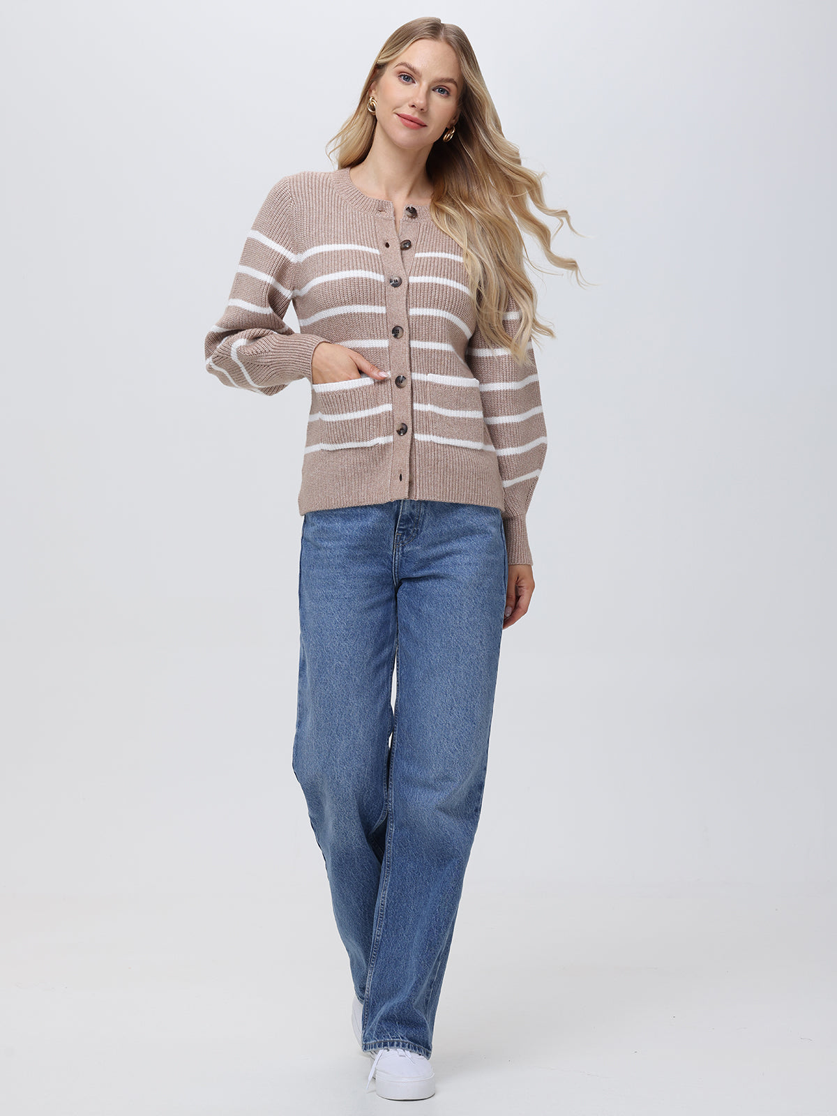 Josie: Crewneck Stripe Cardigan