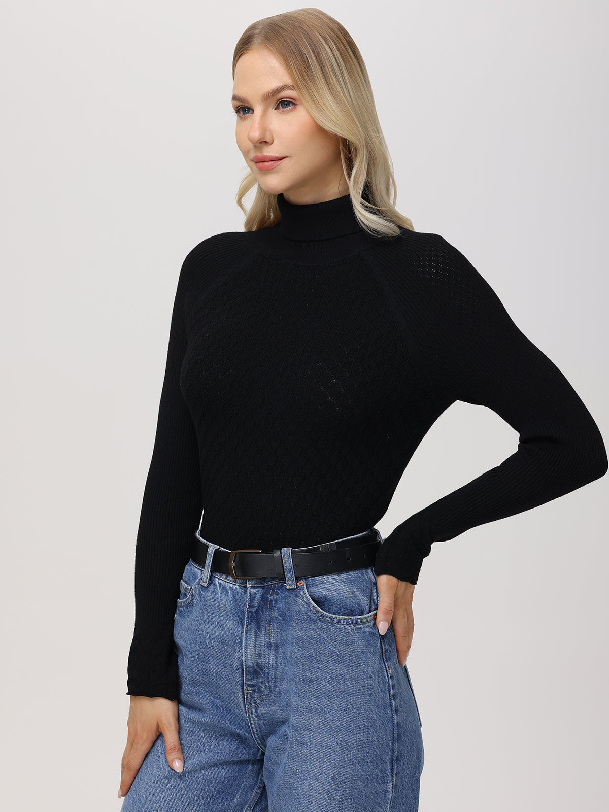 Violet: Lace Stitch Turtleneck Sweater