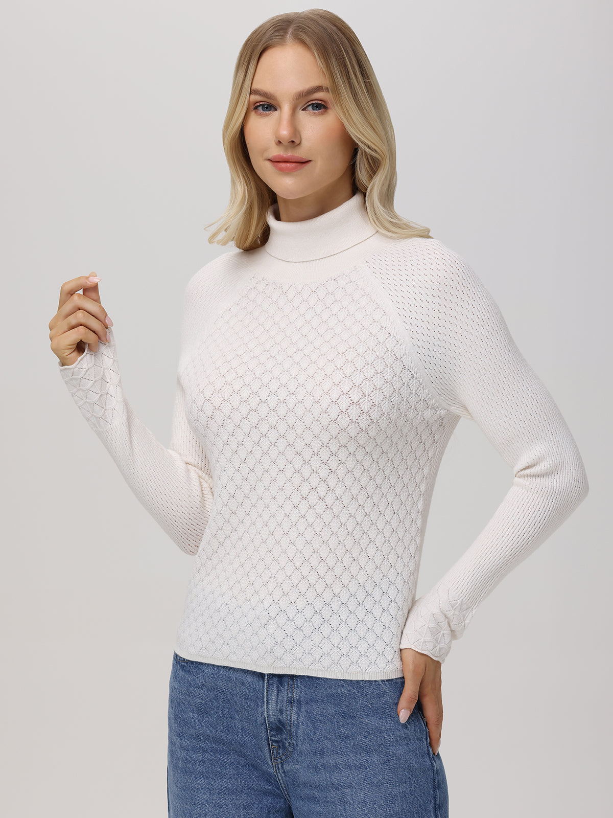 Violet: Lace Stitch Turtleneck Sweater