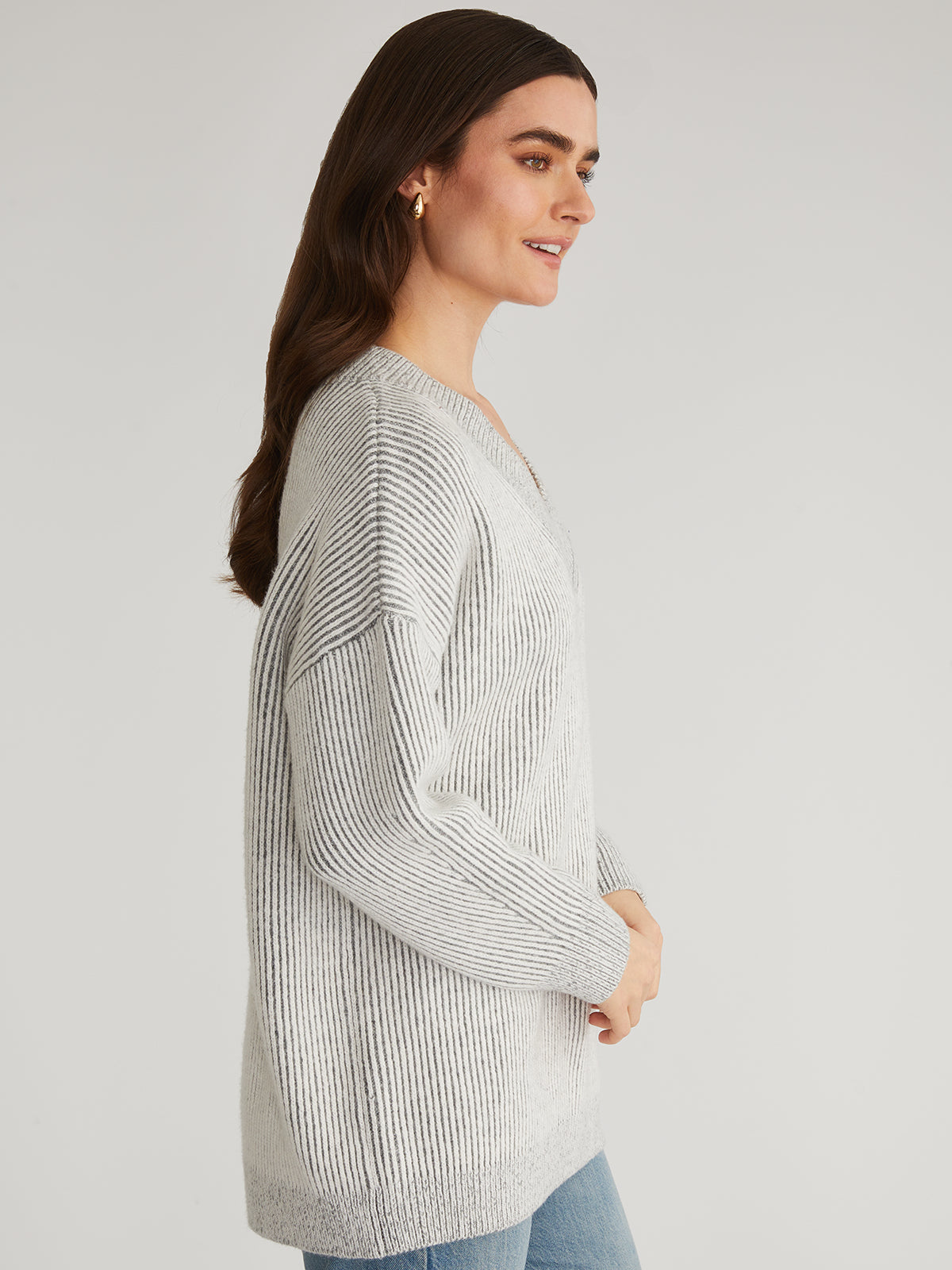 Diana: V-Neck Contrast Rib Sweater