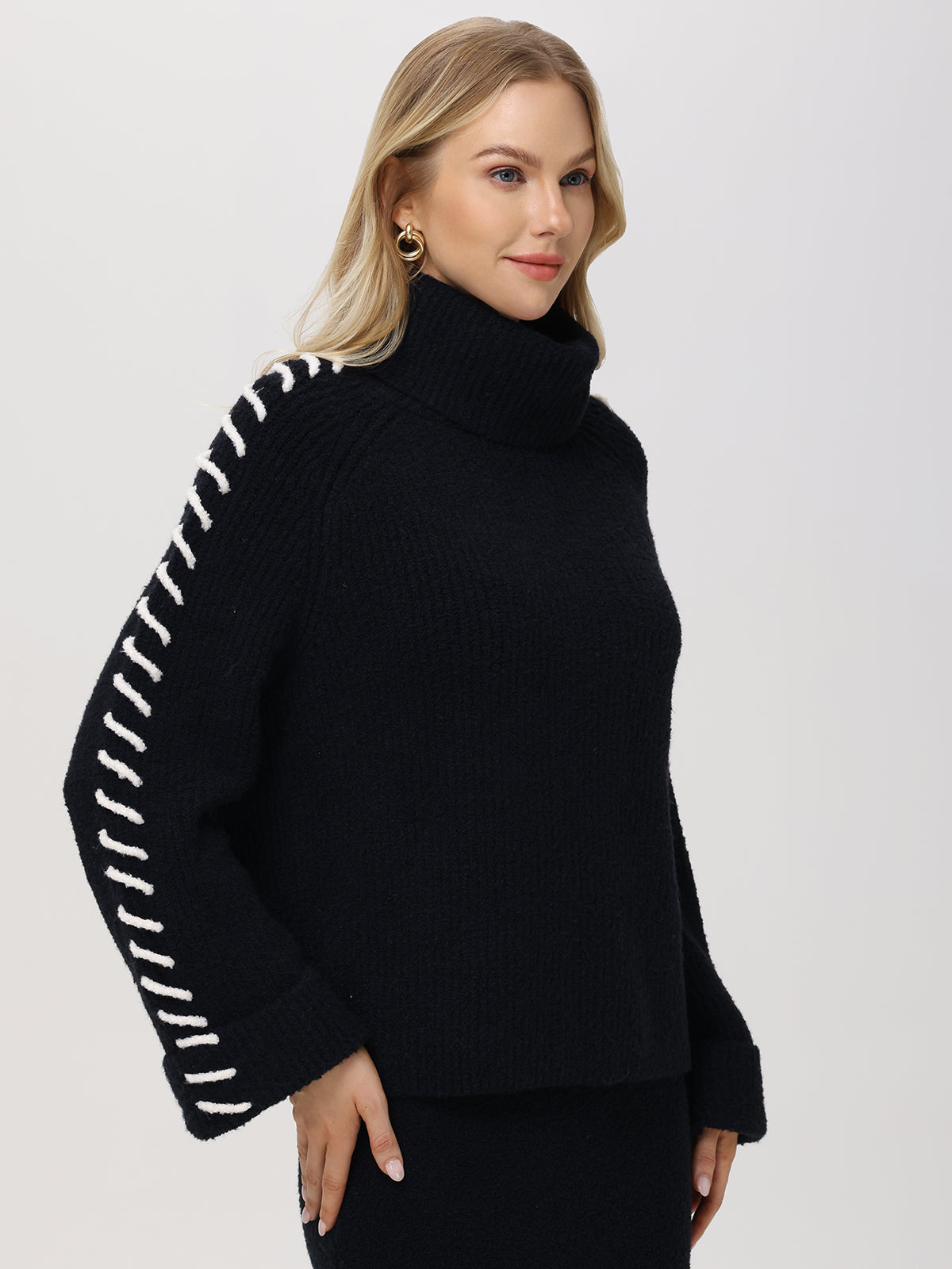 Vida: Whipstitch Sleeve Turtleneck Sweater