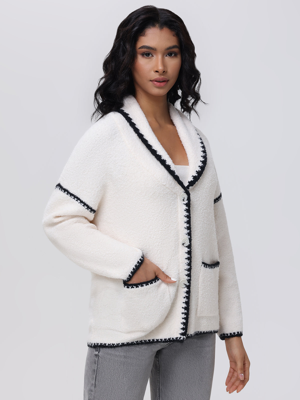 Tierney: Whipstitch Scarf Neckline Cardigan