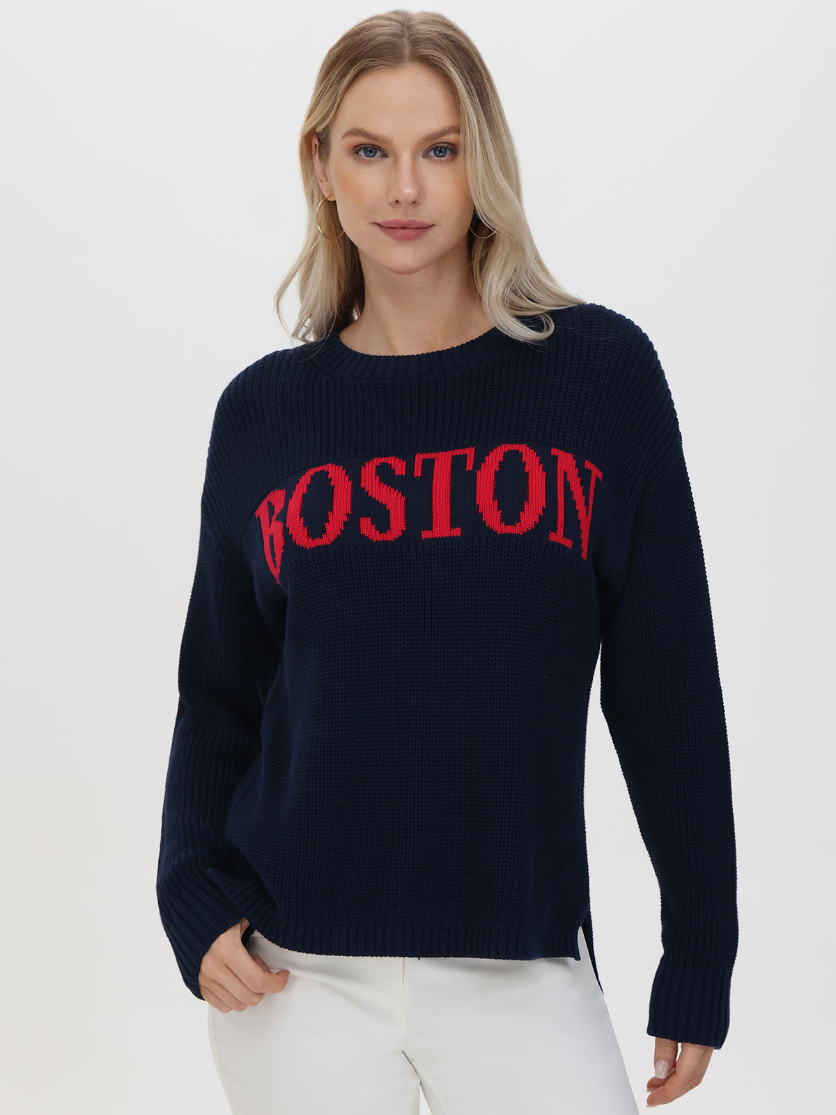 Boston: 100% Cotton Crewneck Shaker Stitch Sweater