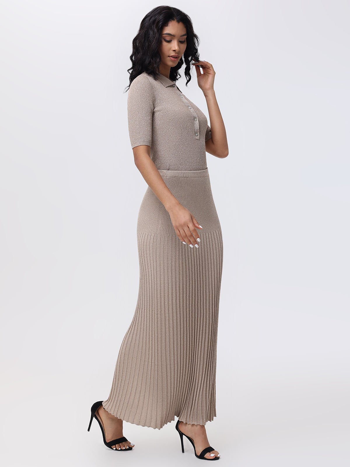 Eloise:  Metallic Maxi Pleated Skirt