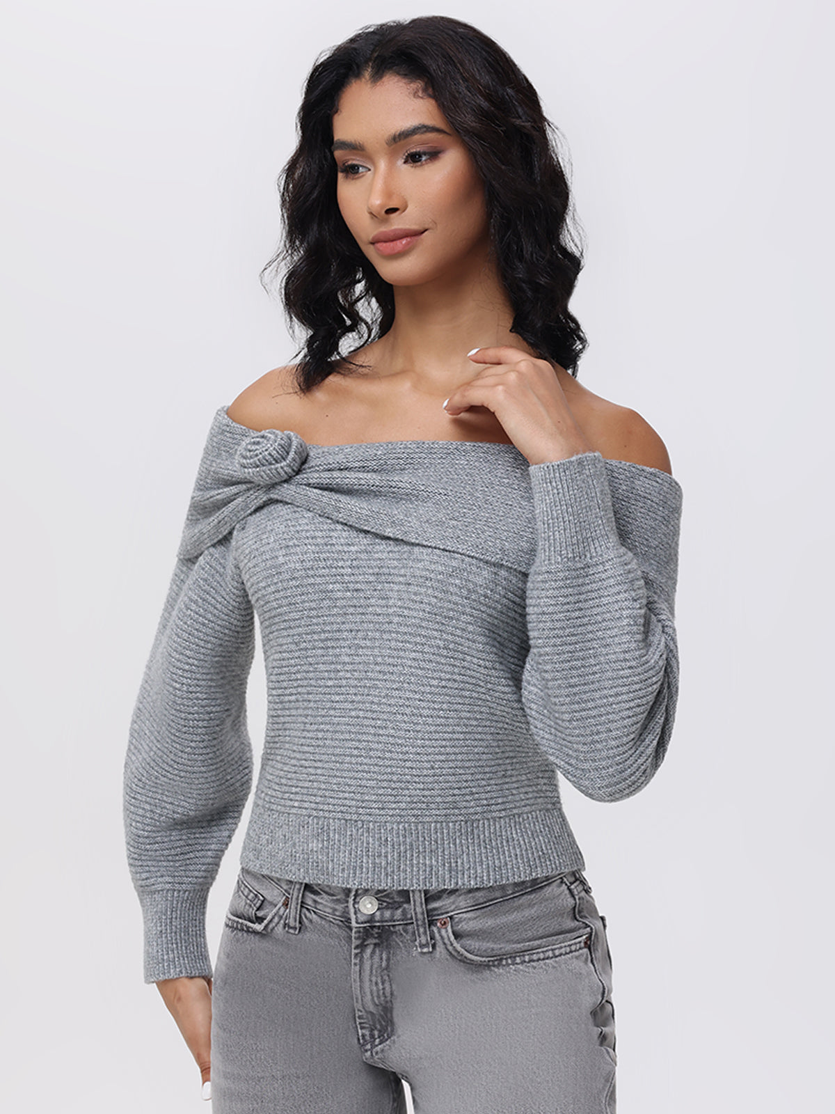 Elizabeth: Off The Shoulder Rosette Sweater