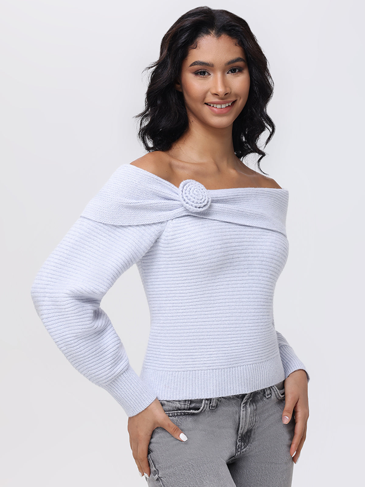 Elizabeth: Off The Shoulder Rosette Sweater