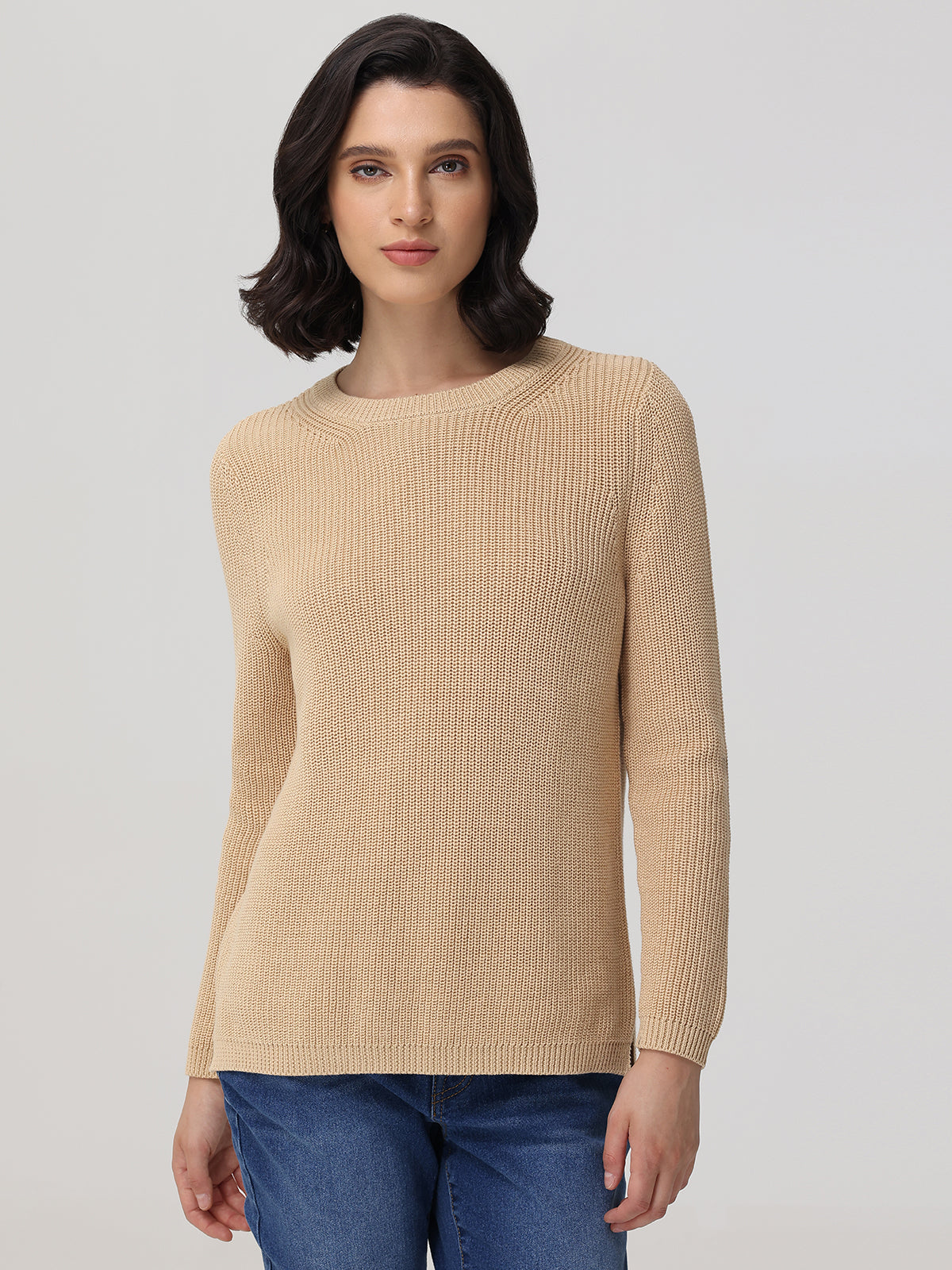 Emma: 100% Cotton Crewneck Shaker Stitch Sweater