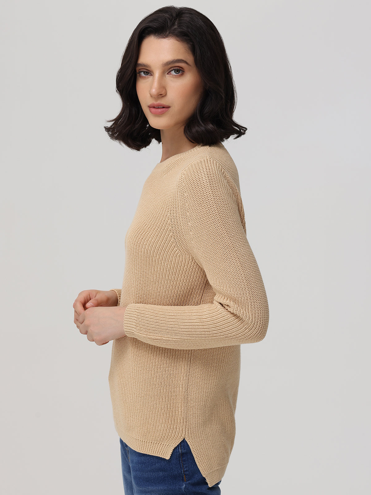 Emma: 100% Cotton Crewneck Shaker Stitch Sweater