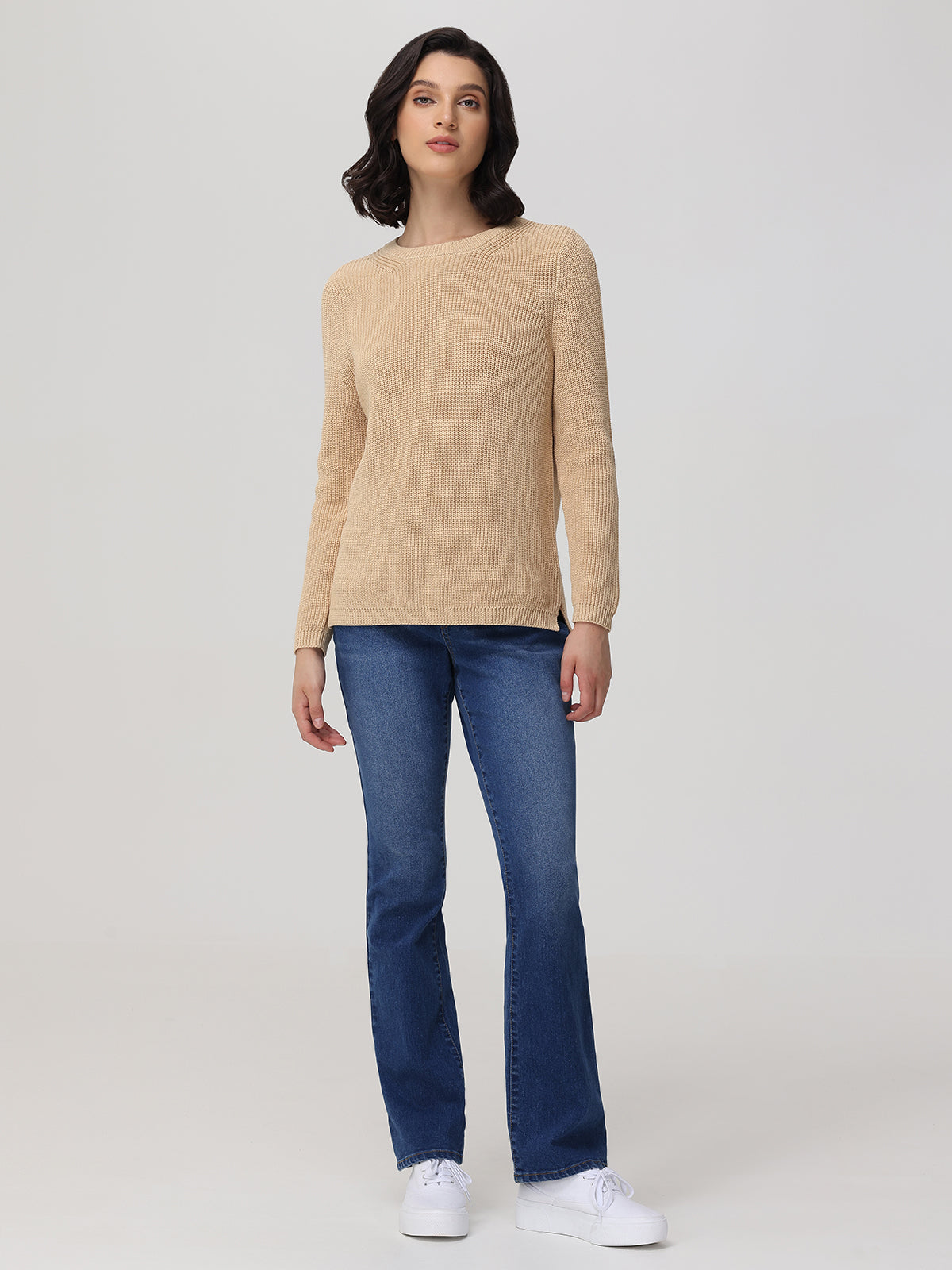 Emma: 100% Cotton Crewneck Shaker Stitch Sweater