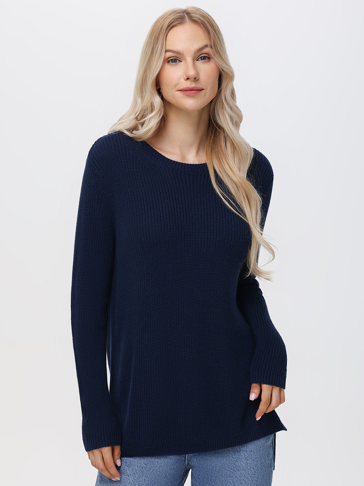 Emma: 100% Cotton Crewneck Shaker Stitch Sweater