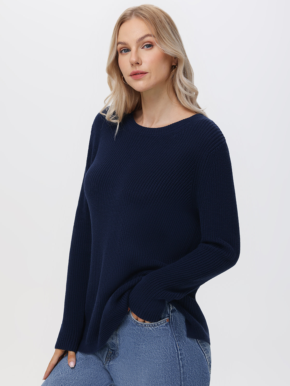 Emma: 100% Cotton Crewneck Shaker Stitch Sweater