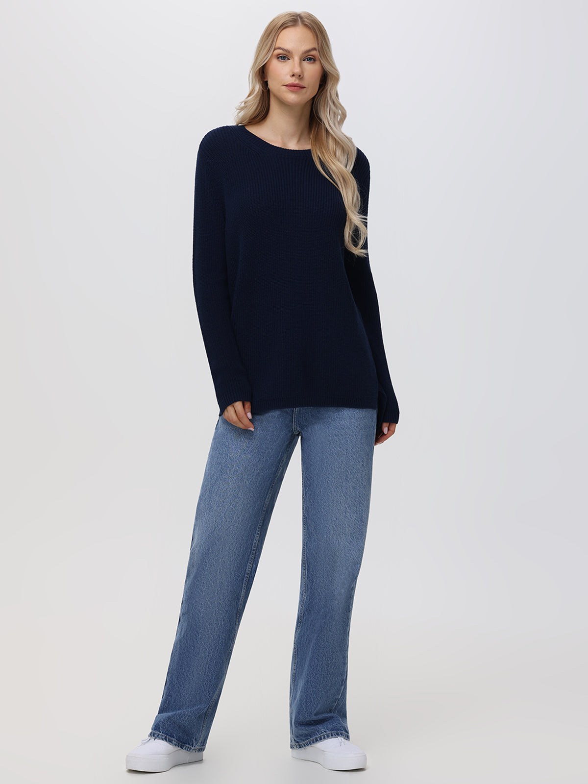 Emma: 100% Cotton Crewneck Shaker Stitch Sweater