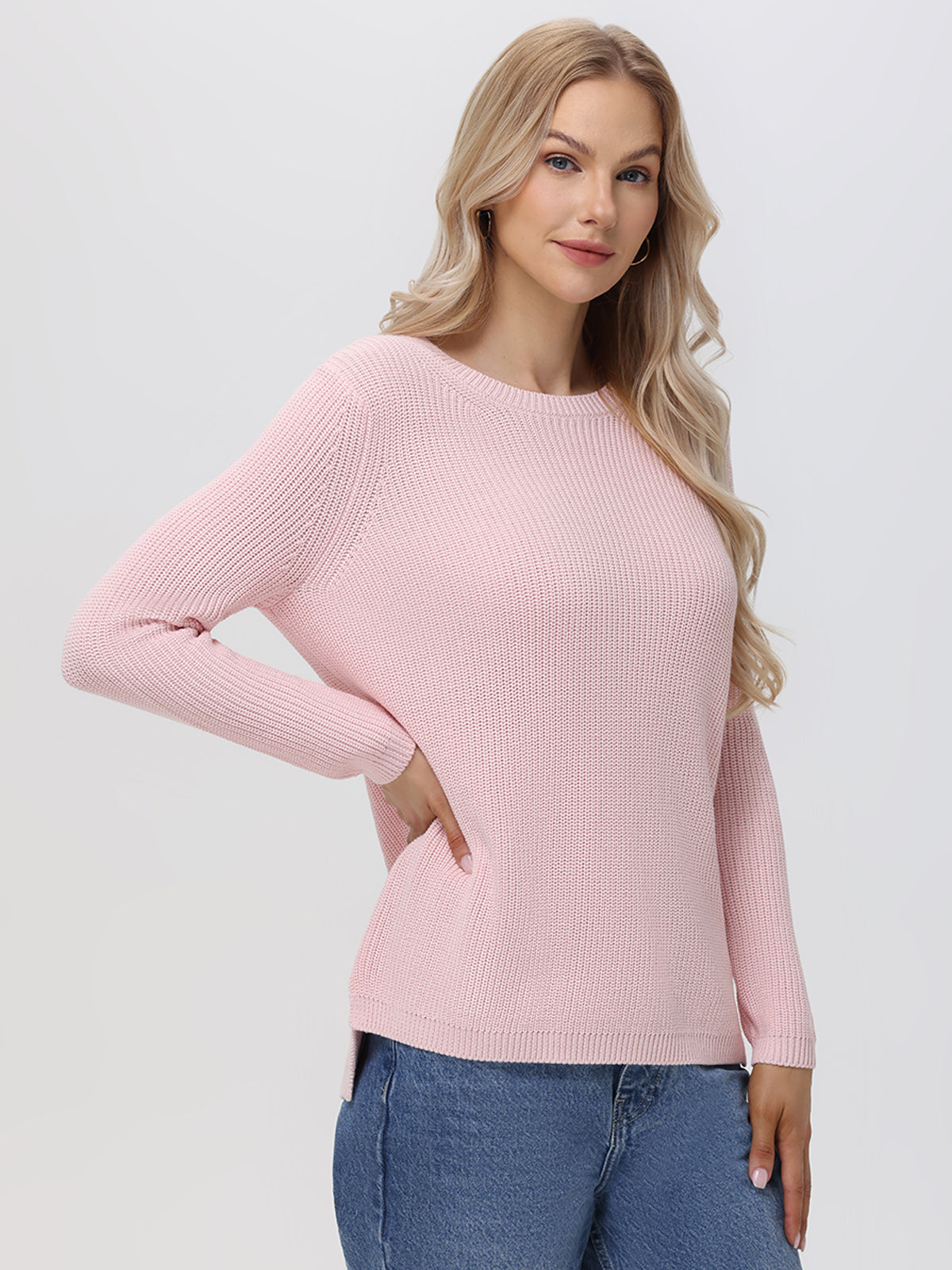 Emma: 100% Cotton Crewneck Shaker Stitch Sweater