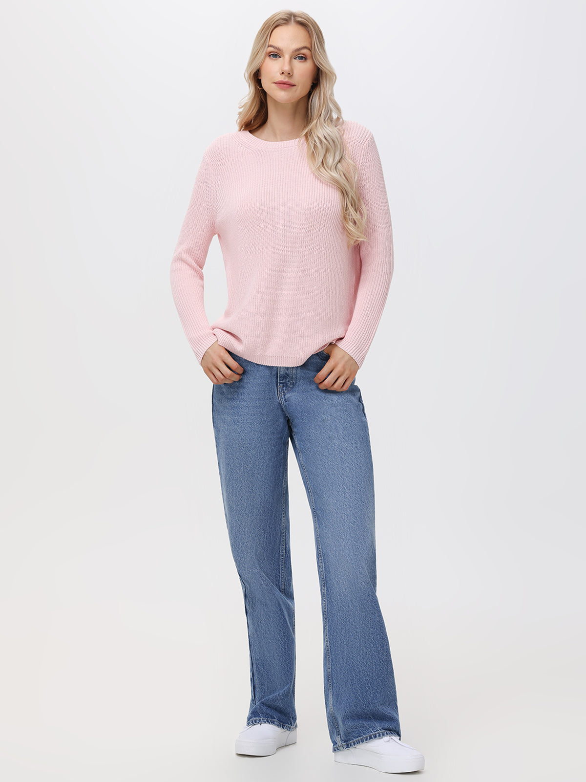 Emma: 100% Cotton Crewneck Shaker Stitch Sweater